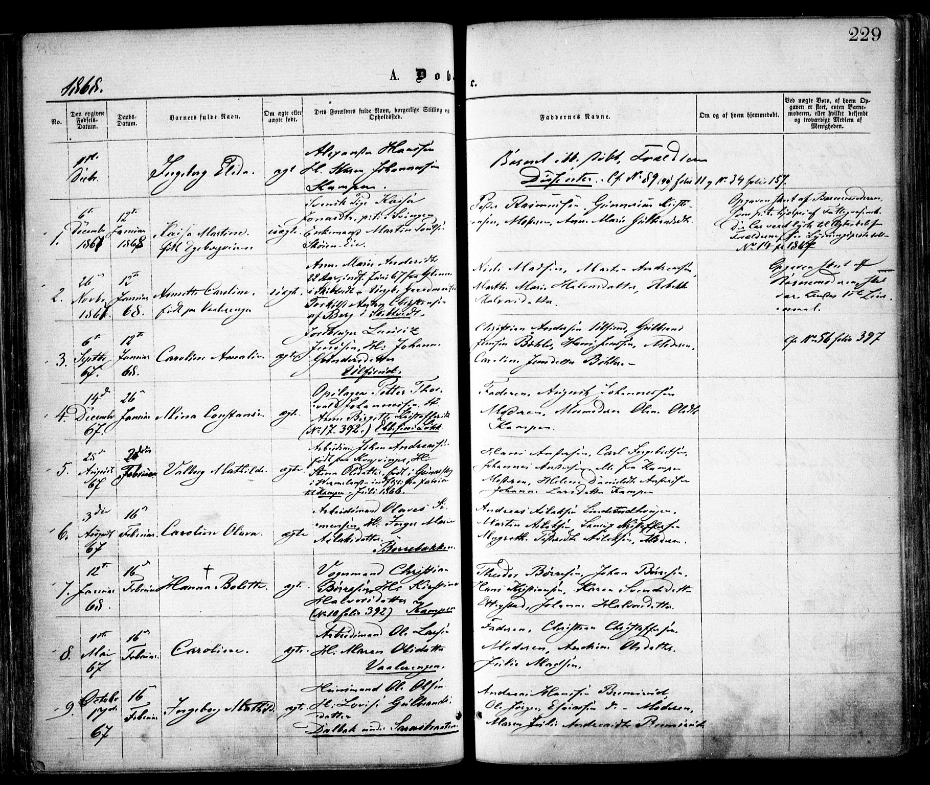 Østre Aker prestekontor Kirkebøker, SAO/A-10840/F/Fa/L0001: Parish register (official) no. I 1, 1861-1869, p. 229