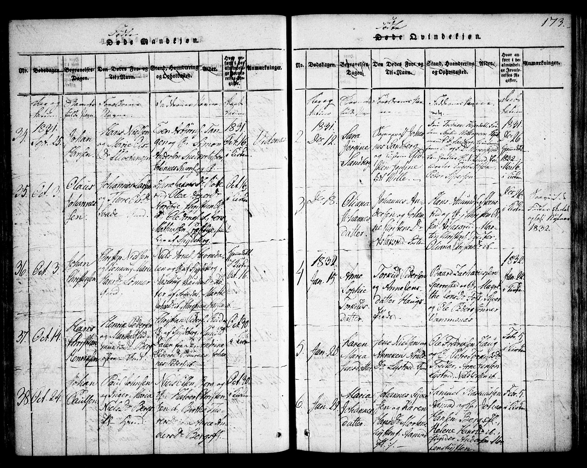 Skiptvet prestekontor Kirkebøker, AV/SAO-A-20009/F/Fa/L0005: Parish register (official) no. 5, 1814-1838, p. 173