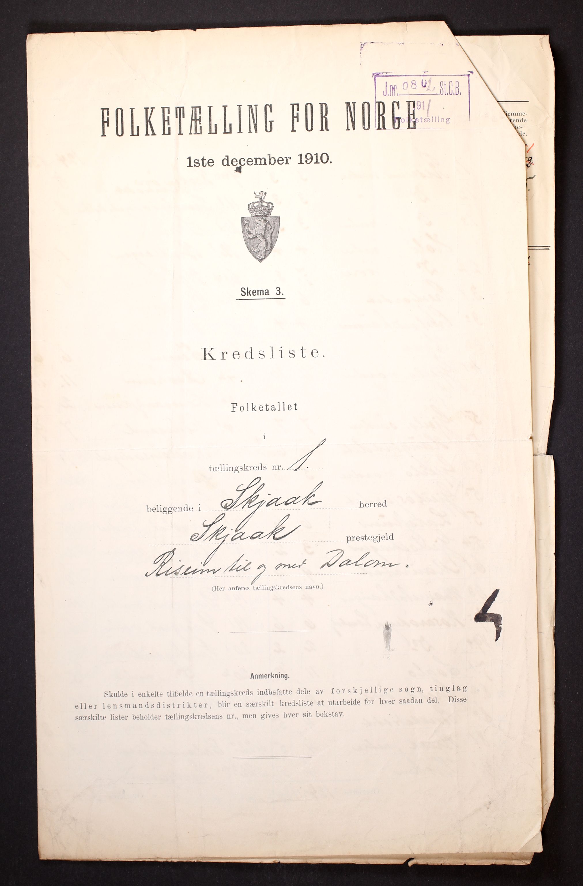 RA, 1910 census for Skjåk, 1910, p. 4