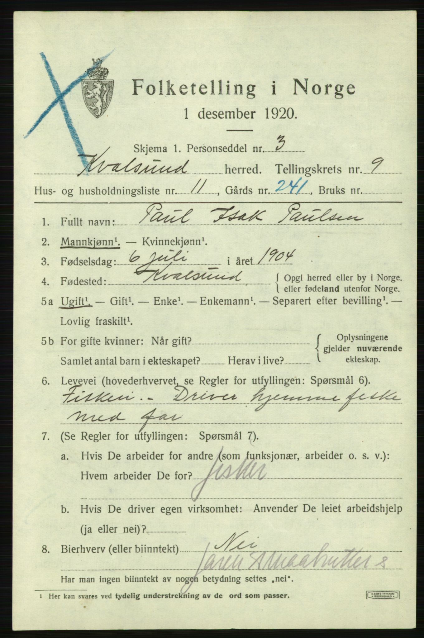 SATØ, 1920 census for , 1920, p. 2890