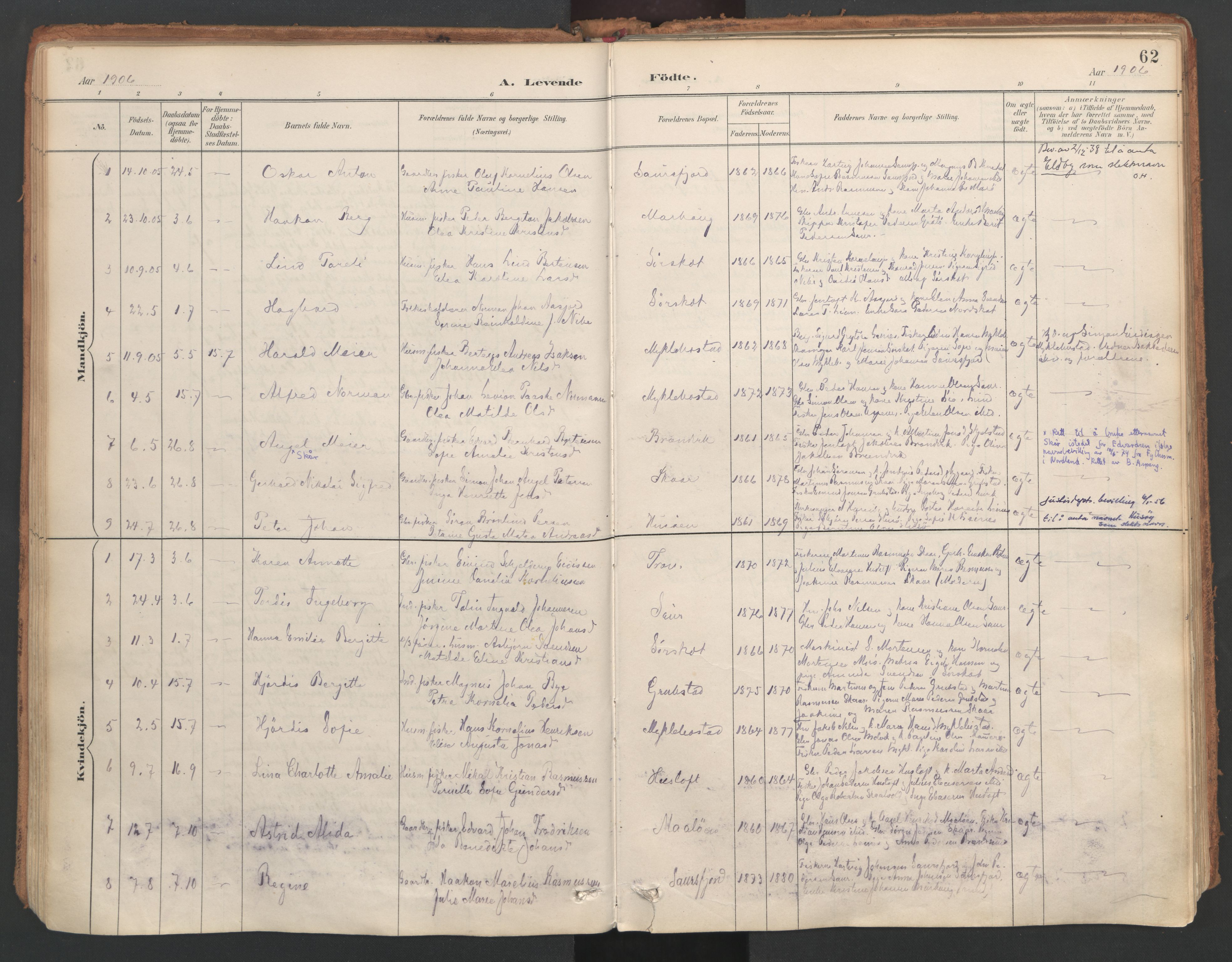 Ministerialprotokoller, klokkerbøker og fødselsregistre - Nordland, AV/SAT-A-1459/857/L0822: Parish register (official) no. 857A02, 1890-1917, p. 62