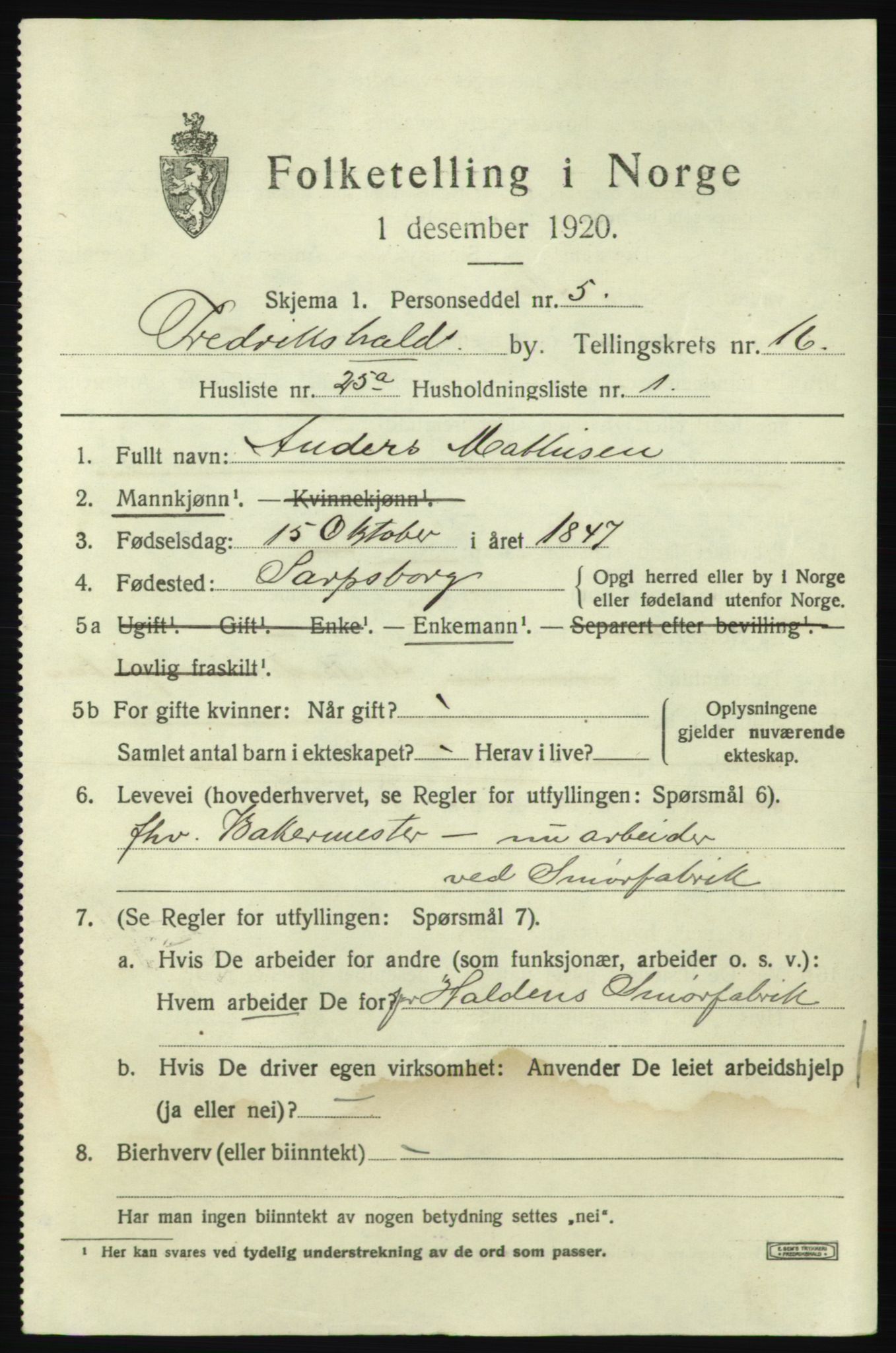 SAO, 1920 census for Fredrikshald, 1920, p. 25759