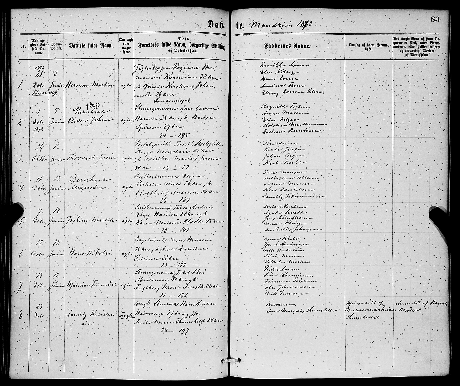 Korskirken sokneprestembete, SAB/A-76101/H/Hab: Parish register (copy) no. B 6, 1869-1874, p. 83