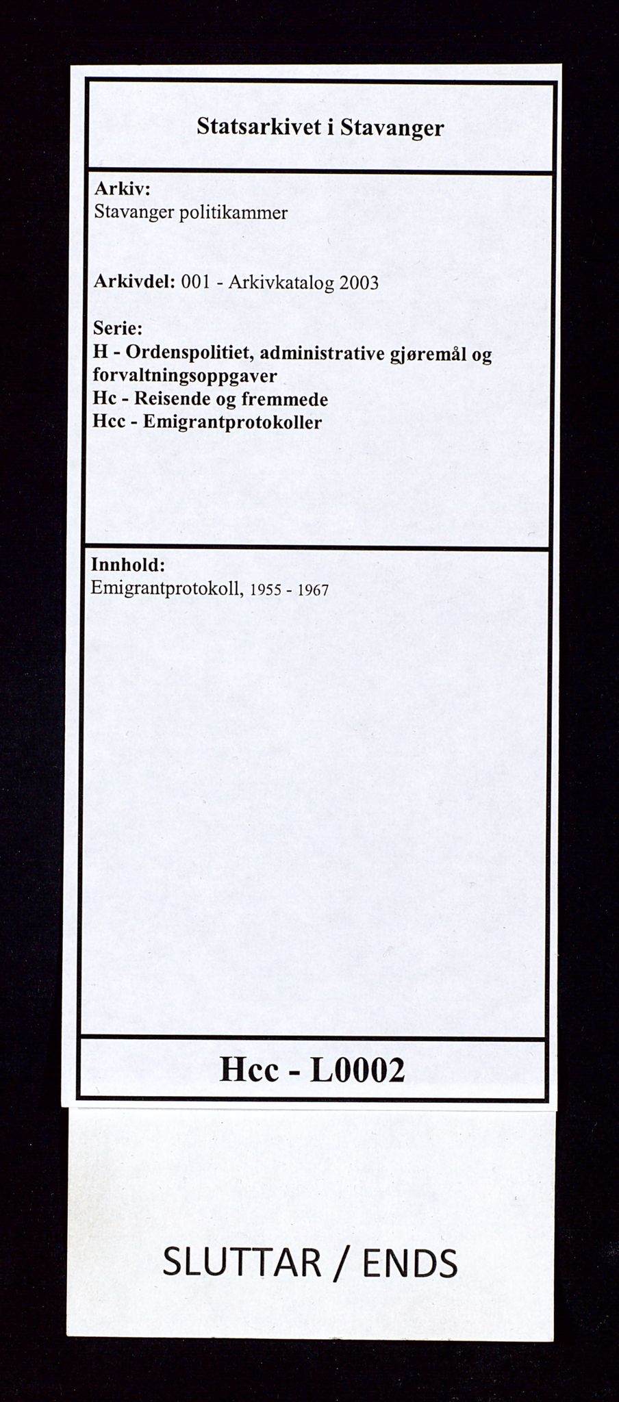 Stavanger politikammer, AV/SAST-A-100361/001/H/Hc/Hcc/L0002: Emigrantprotokoll, 1955-1970, p. 153