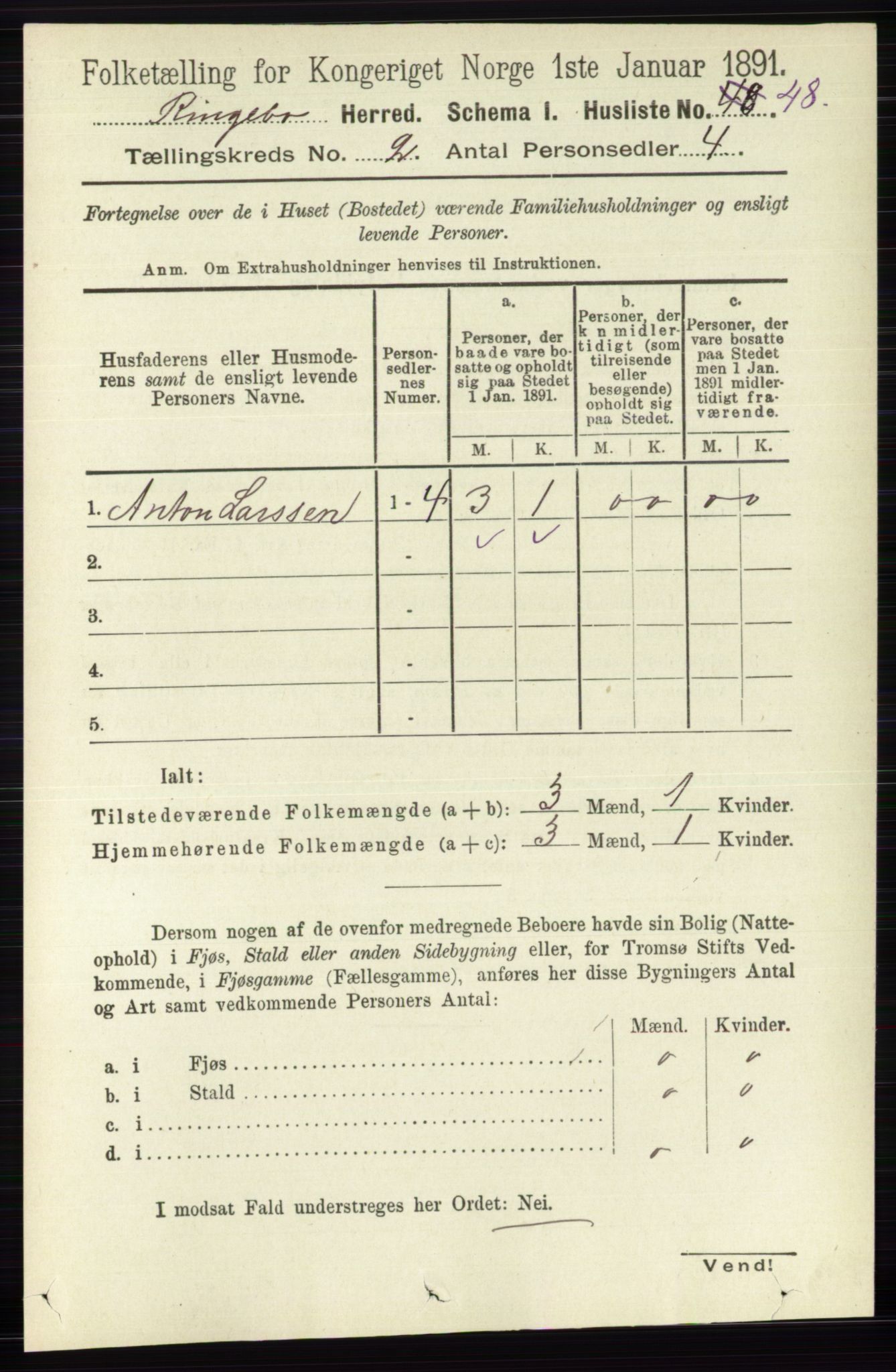 RA, 1891 census for 0520 Ringebu, 1891, p. 383