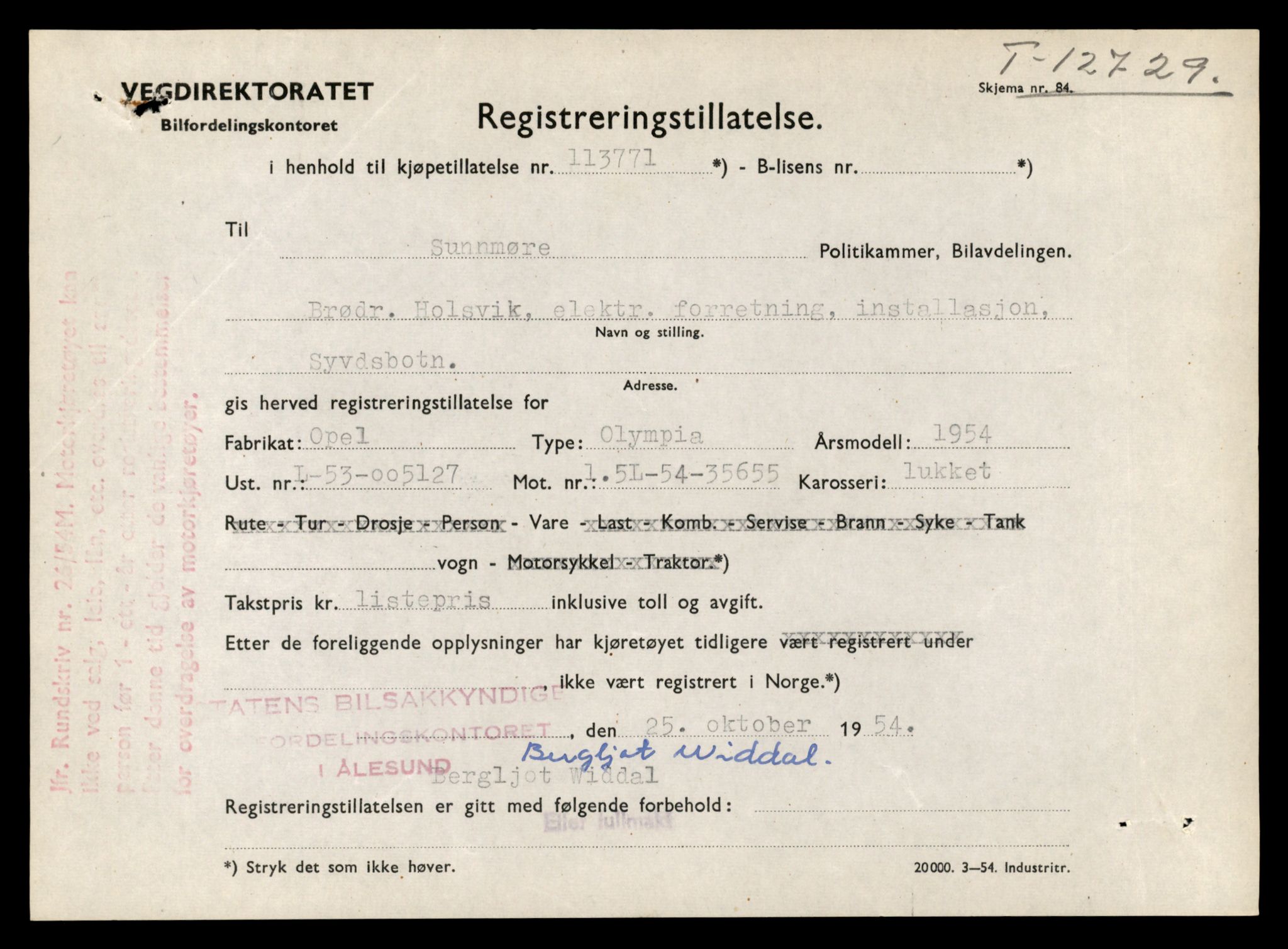 Møre og Romsdal vegkontor - Ålesund trafikkstasjon, AV/SAT-A-4099/F/Fe/L0035: Registreringskort for kjøretøy T 12653 - T 12829, 1927-1998, p. 1440