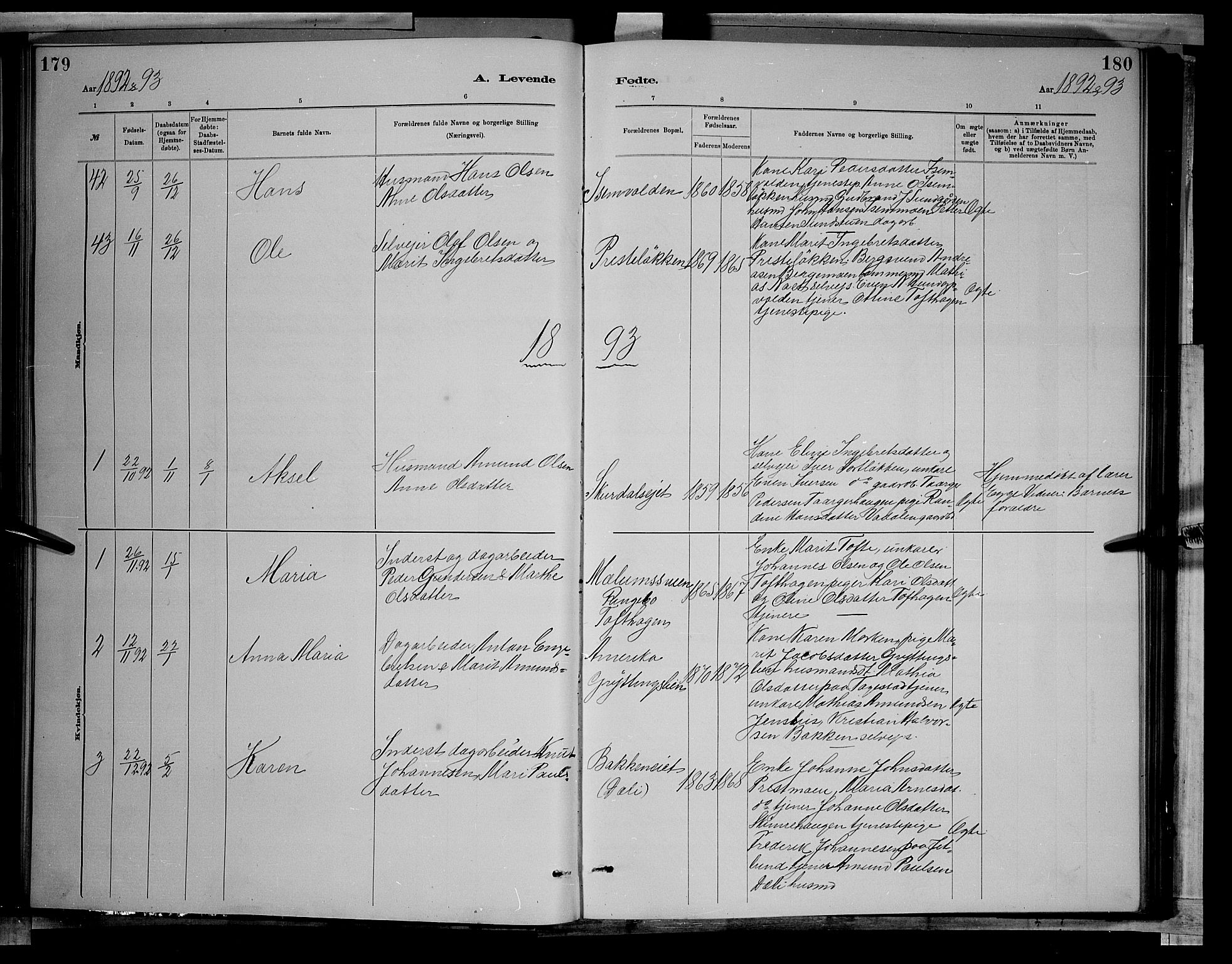 Sør-Fron prestekontor, AV/SAH-PREST-010/H/Ha/Hab/L0003: Parish register (copy) no. 3, 1884-1896, p. 179-180