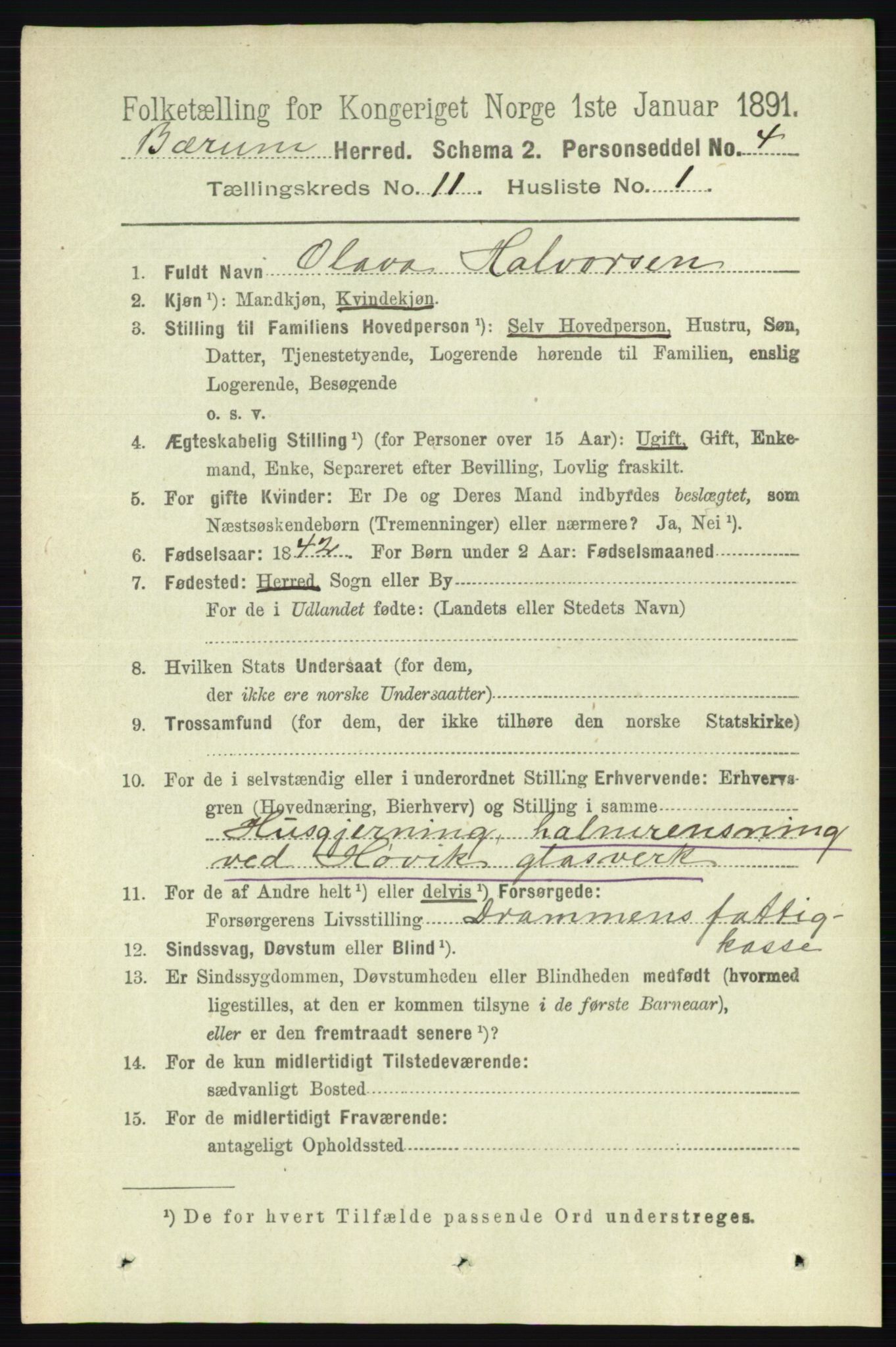 RA, 1891 census for 0219 Bærum, 1891, p. 7189