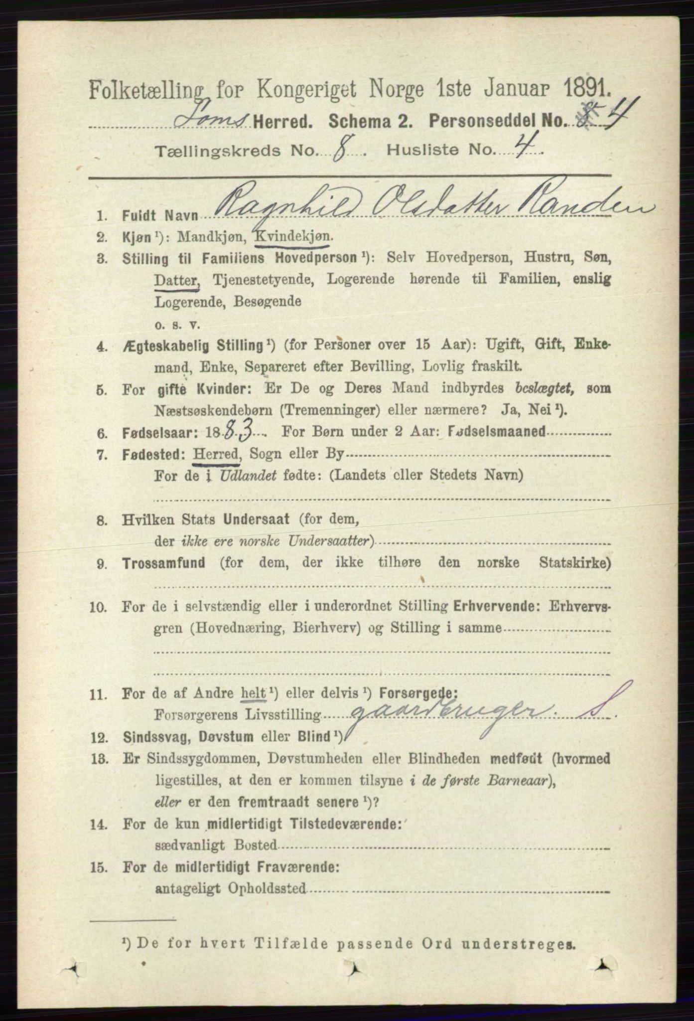 RA, 1891 census for 0514 Lom, 1891, p. 3123