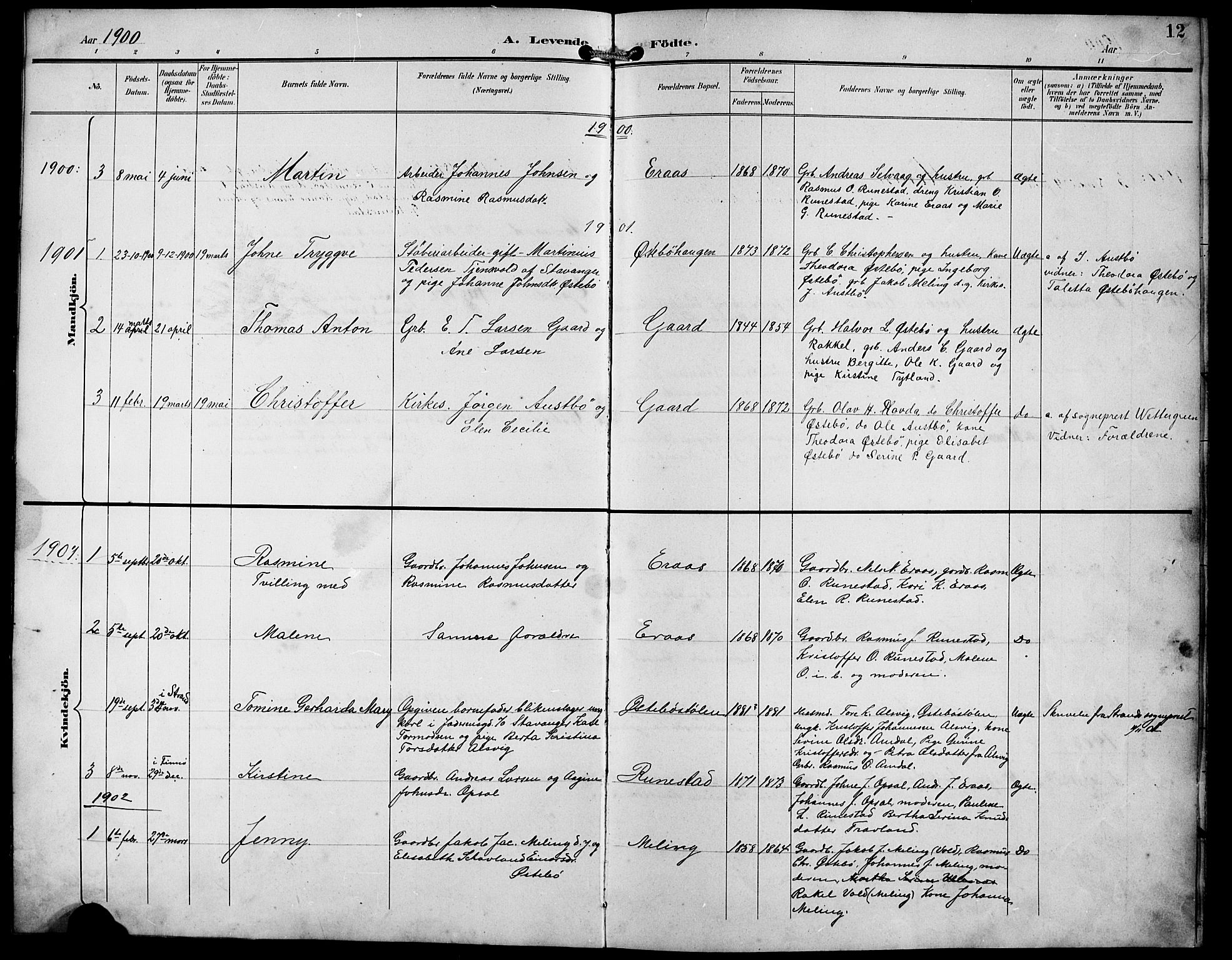 Finnøy sokneprestkontor, SAST/A-101825/H/Ha/Hab/L0005: Parish register (copy) no. B 5, 1891-1916, p. 12