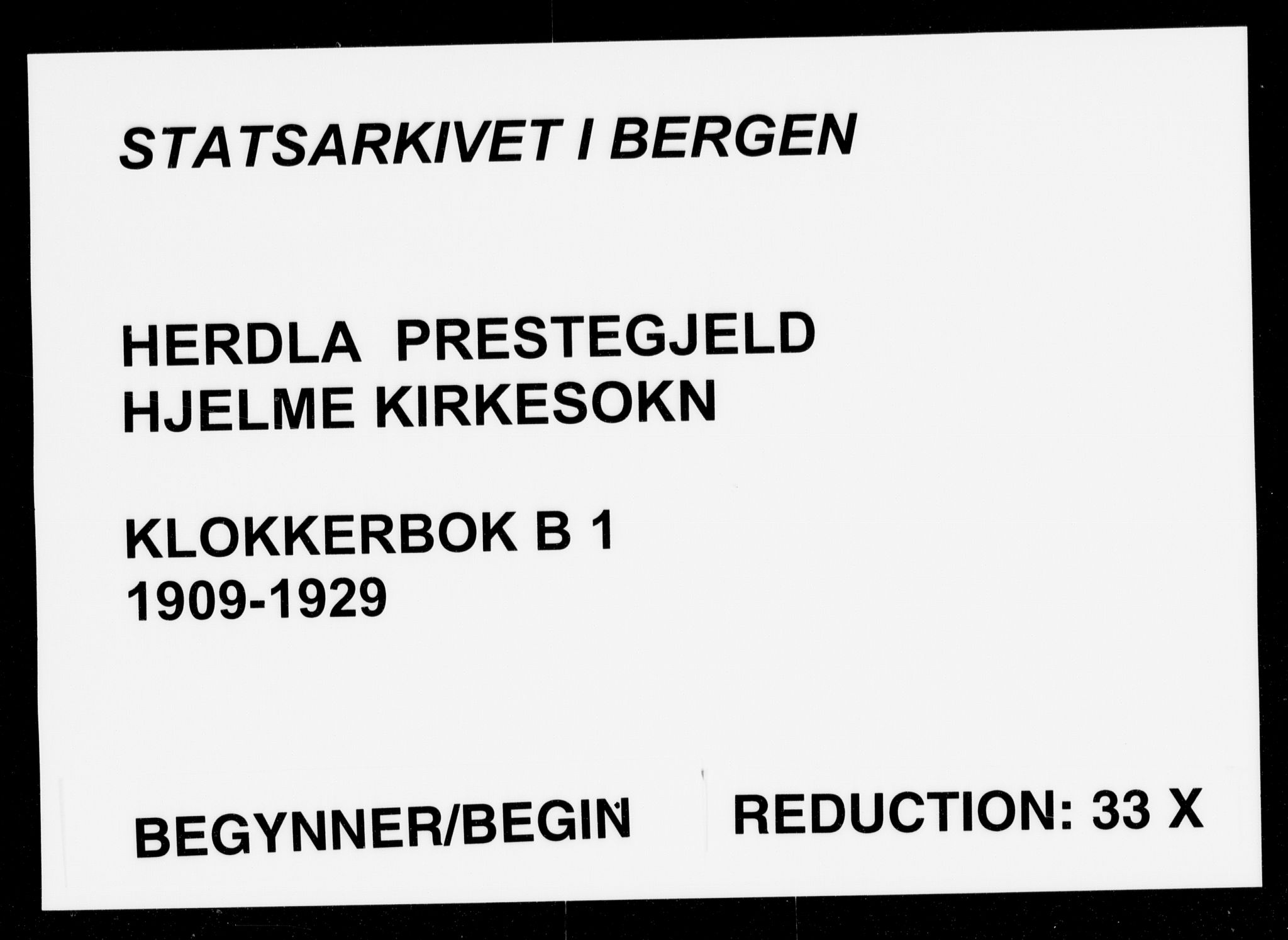 Herdla Sokneprestembete, AV/SAB-A-75701/H/Hab: Parish register (copy) no. B 1, 1909-1929