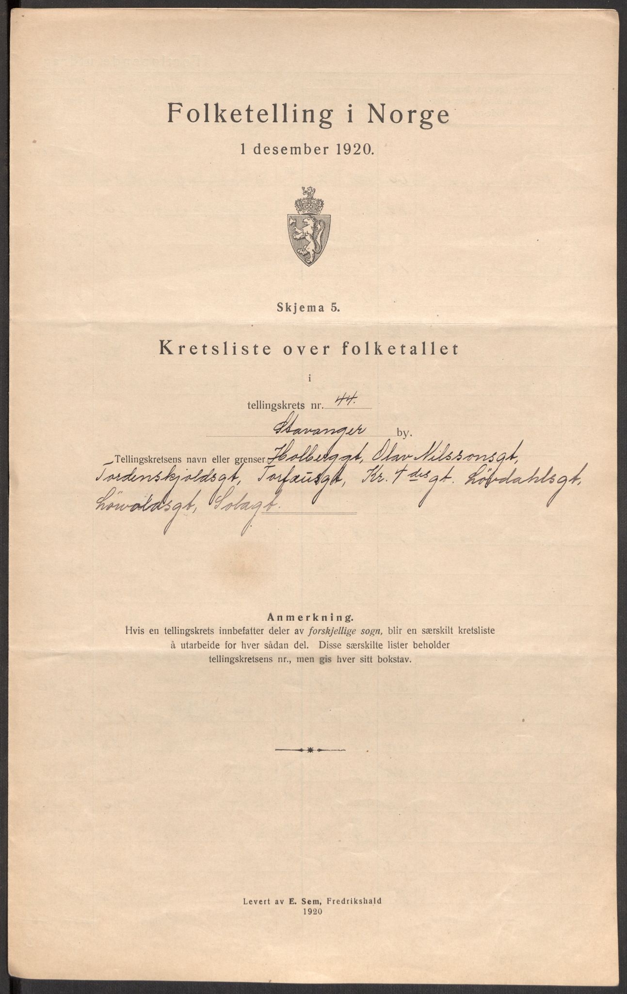 SAST, 1920 census for Stavanger, 1920, p. 137