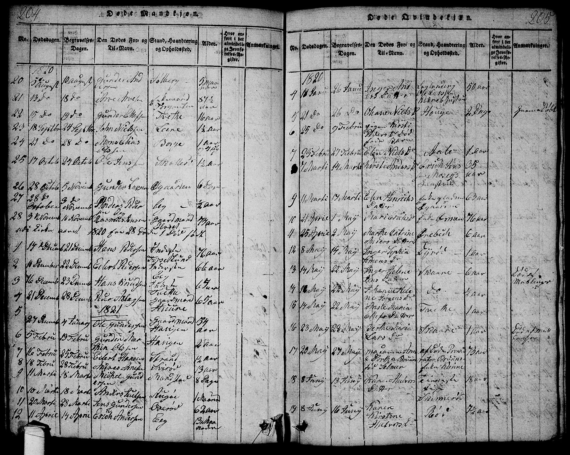 Onsøy prestekontor Kirkebøker, SAO/A-10914/G/Ga/L0001: Parish register (copy) no. I 1, 1814-1840, p. 204-205