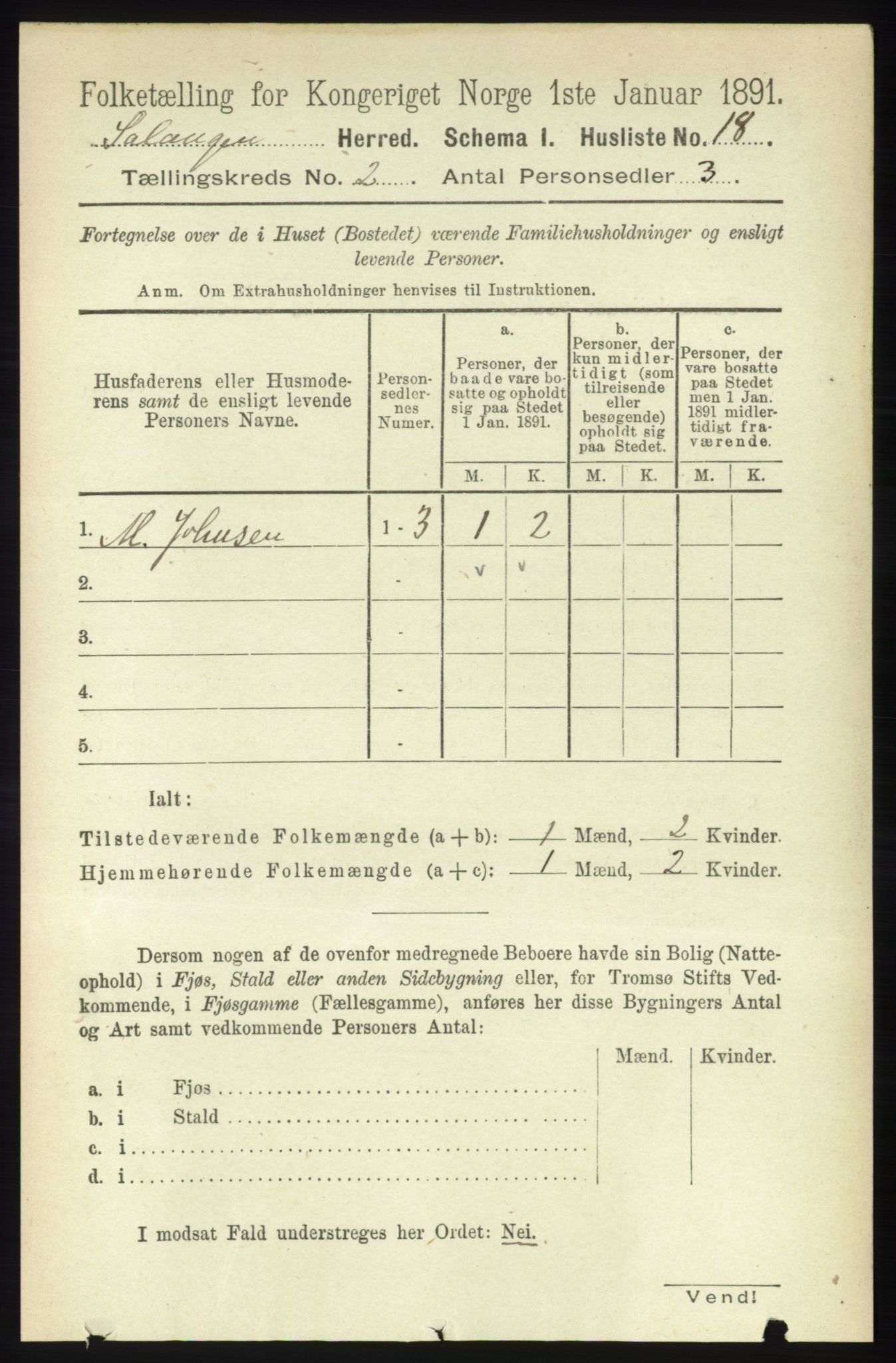 RA, 1891 census for 1921 Salangen, 1891, p. 492