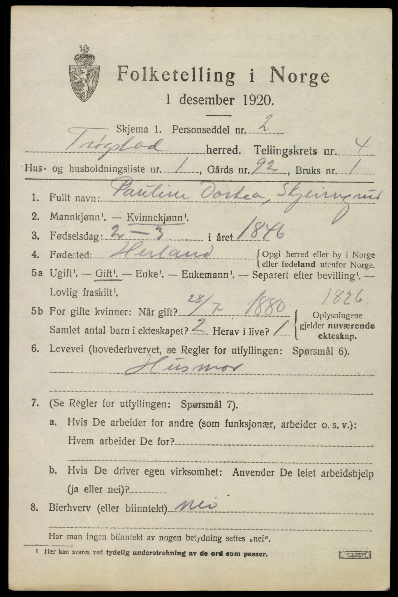 SAO, 1920 census for Trøgstad, 1920, p. 4644