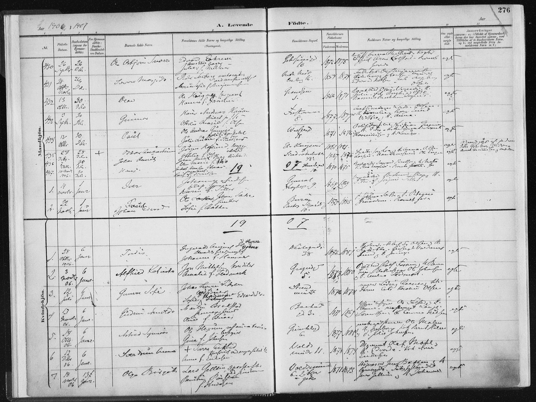 Ministerialprotokoller, klokkerbøker og fødselsregistre - Sør-Trøndelag, SAT/A-1456/604/L0200: Parish register (official) no. 604A20II, 1901-1908, p. 276