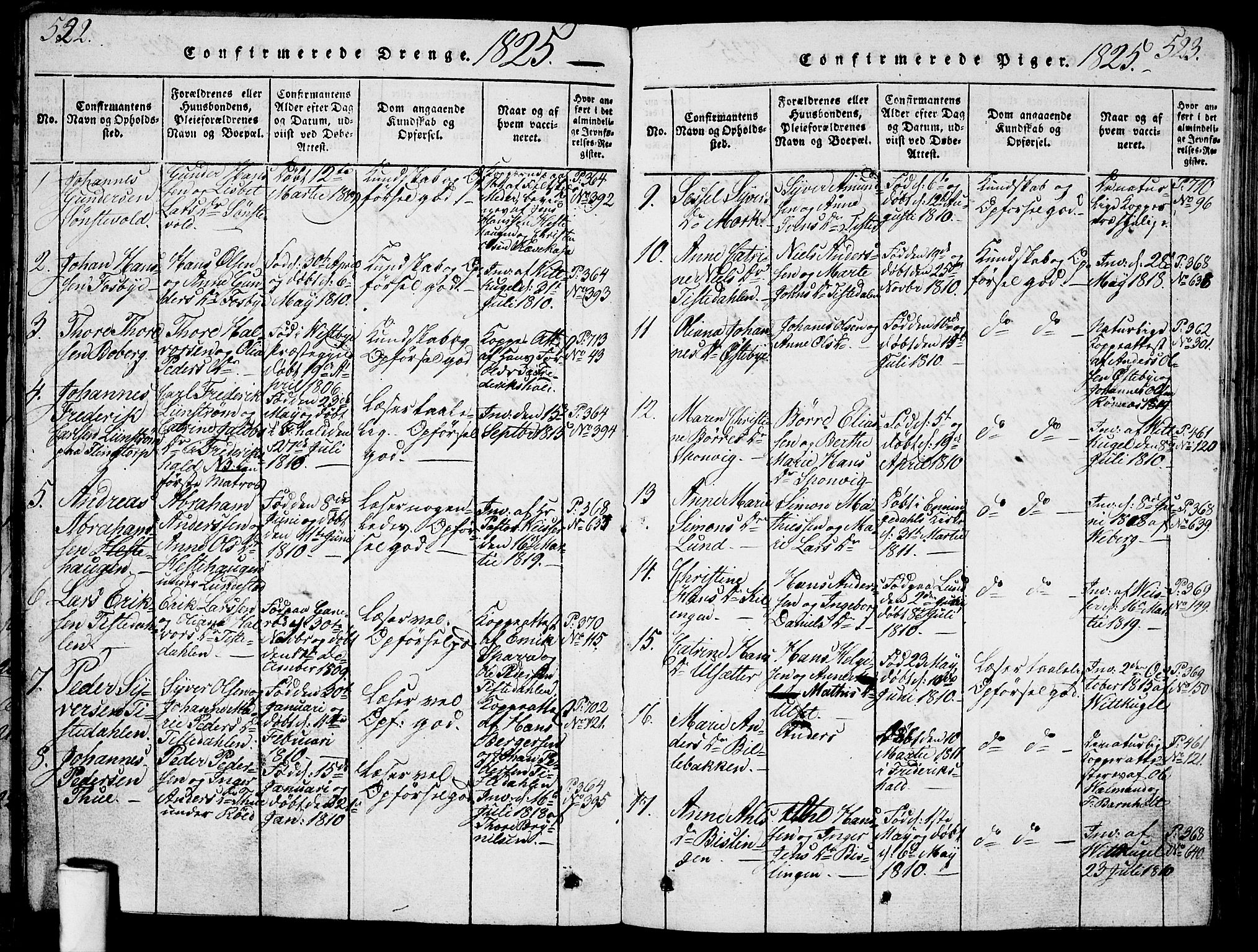 Berg prestekontor Kirkebøker, AV/SAO-A-10902/G/Ga/L0001: Parish register (copy) no. I 1, 1815-1832, p. 522-523