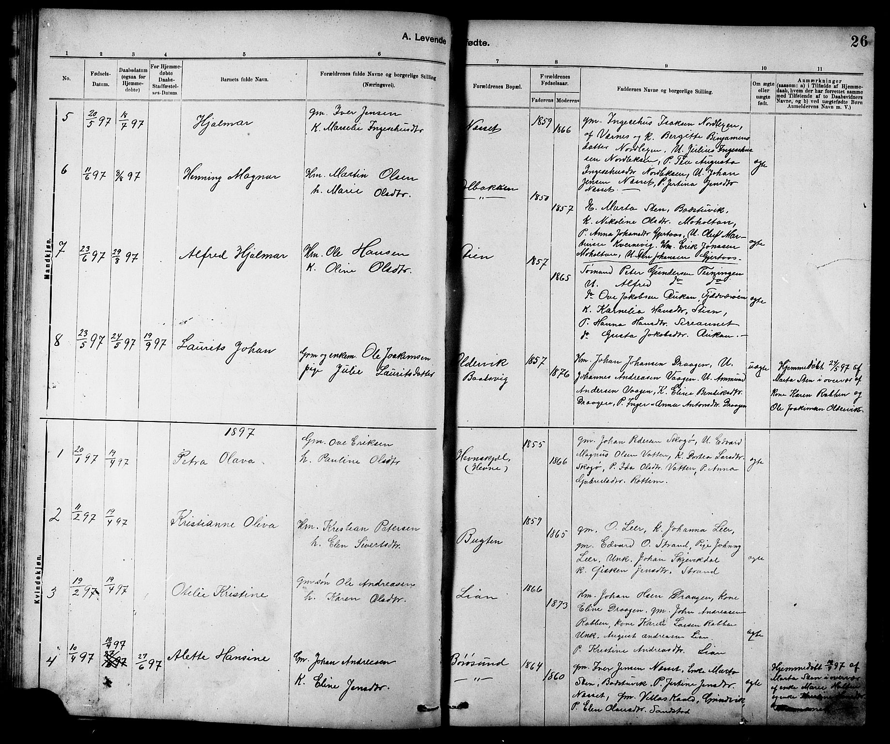 Ministerialprotokoller, klokkerbøker og fødselsregistre - Sør-Trøndelag, SAT/A-1456/639/L0573: Parish register (copy) no. 639C01, 1890-1905, p. 26
