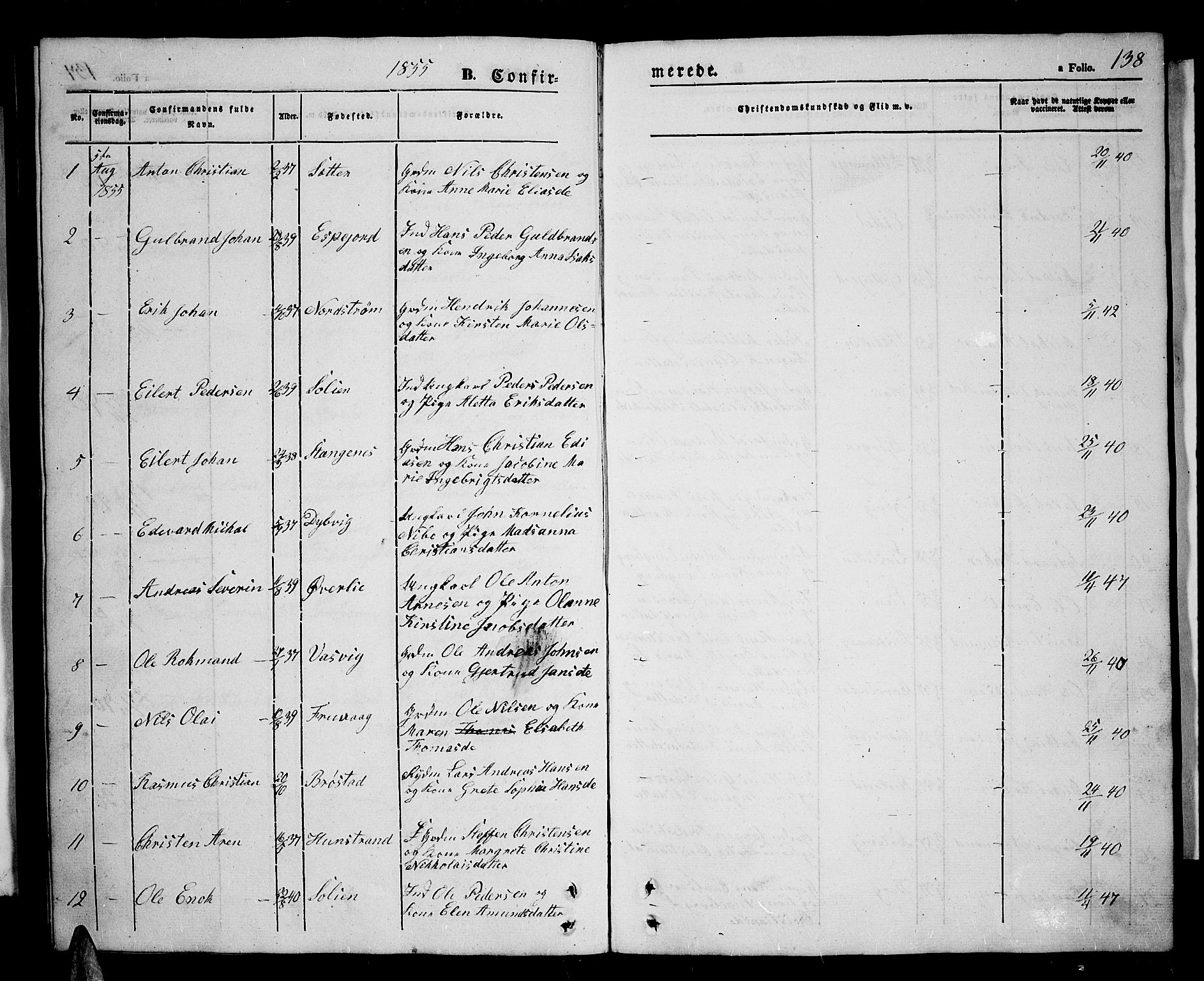 Tranøy sokneprestkontor, SATØ/S-1313/I/Ia/Iab/L0002klokker: Parish register (copy) no. 2, 1847-1860, p. 138