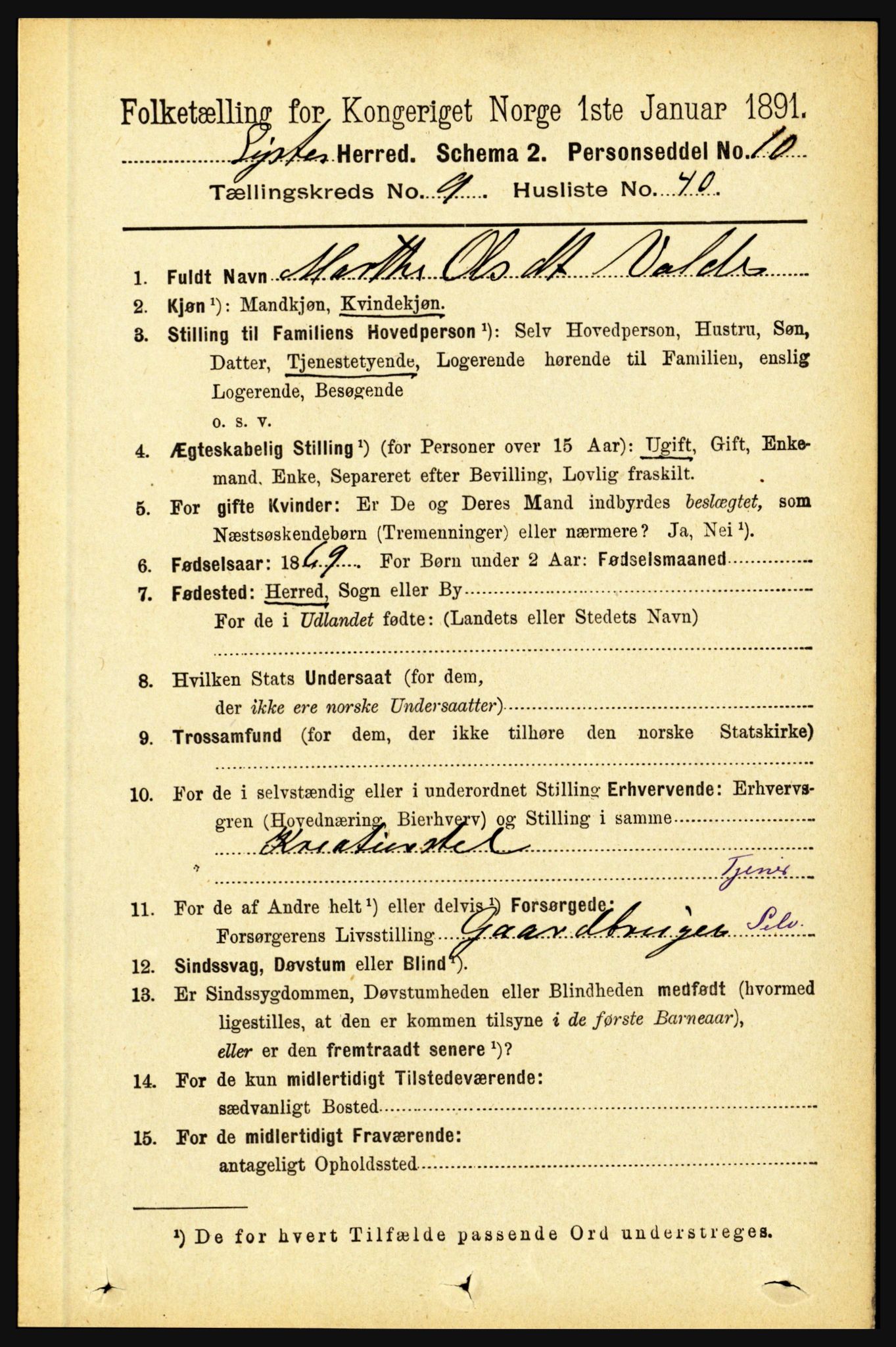 RA, 1891 census for 1426 Luster, 1891, p. 3005