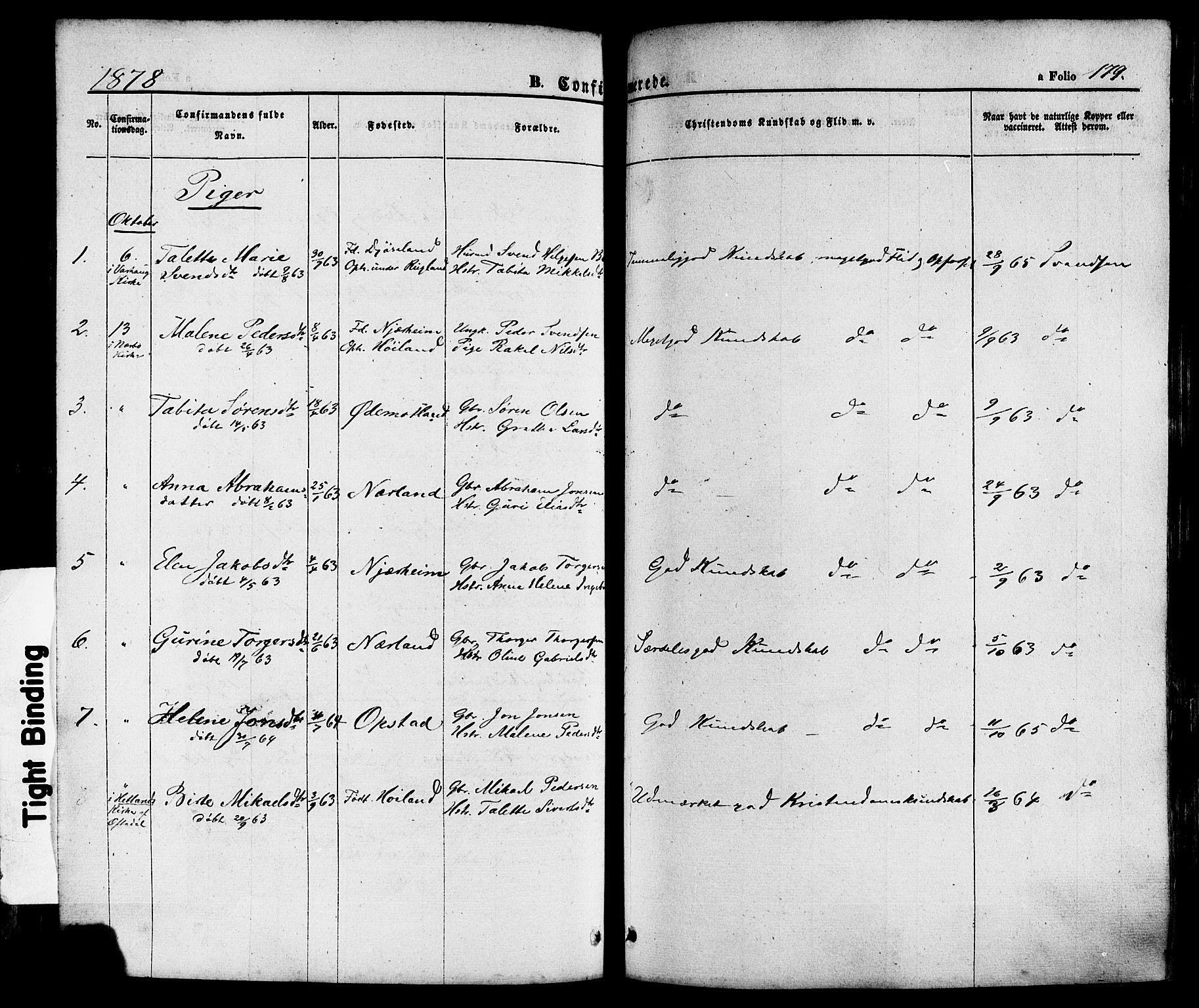 Hå sokneprestkontor, SAST/A-101801/001/30BA/L0008: Parish register (official) no. A 7, 1853-1878, p. 179