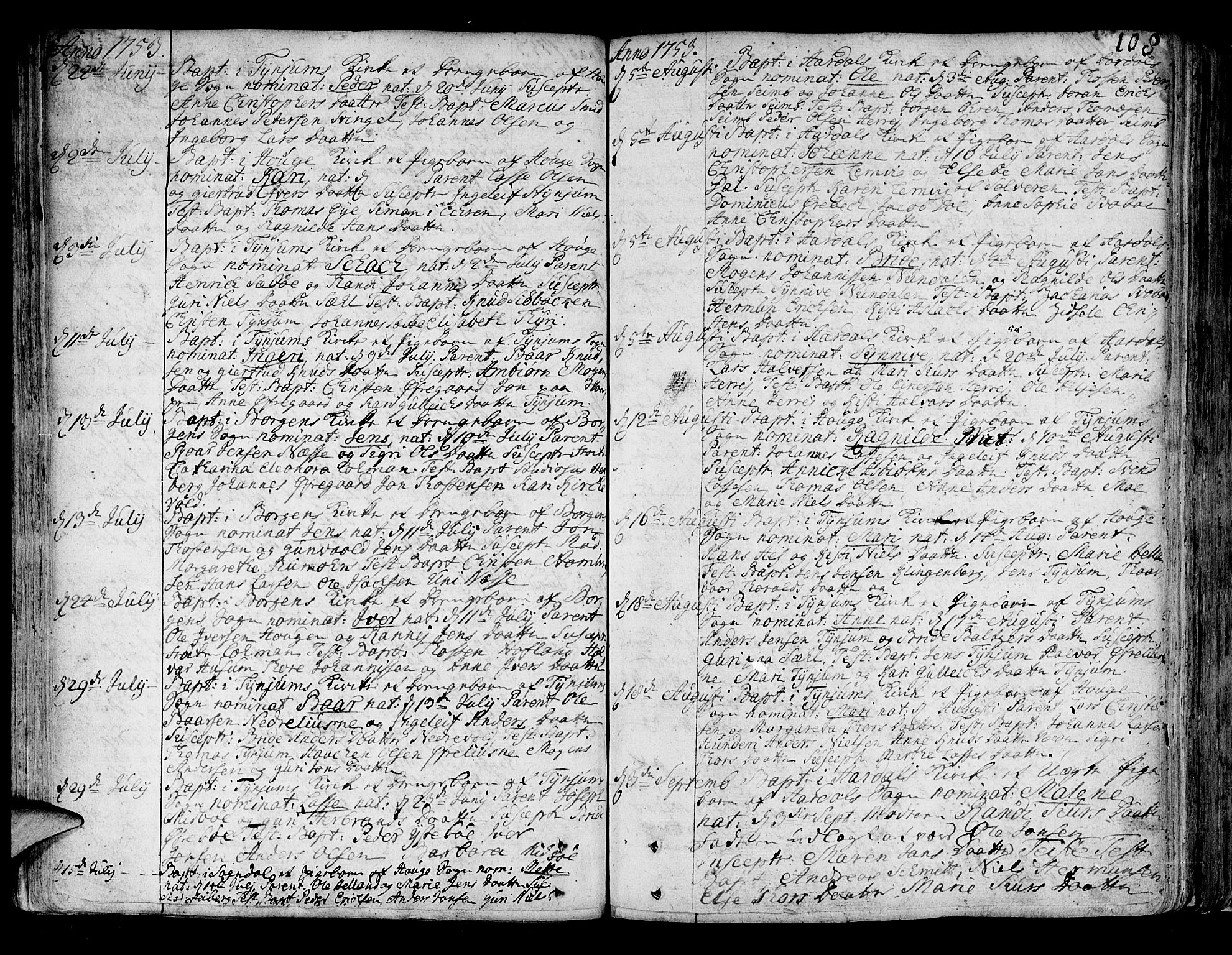 Lærdal sokneprestembete, SAB/A-81201: Parish register (official) no. A 2, 1752-1782, p. 108