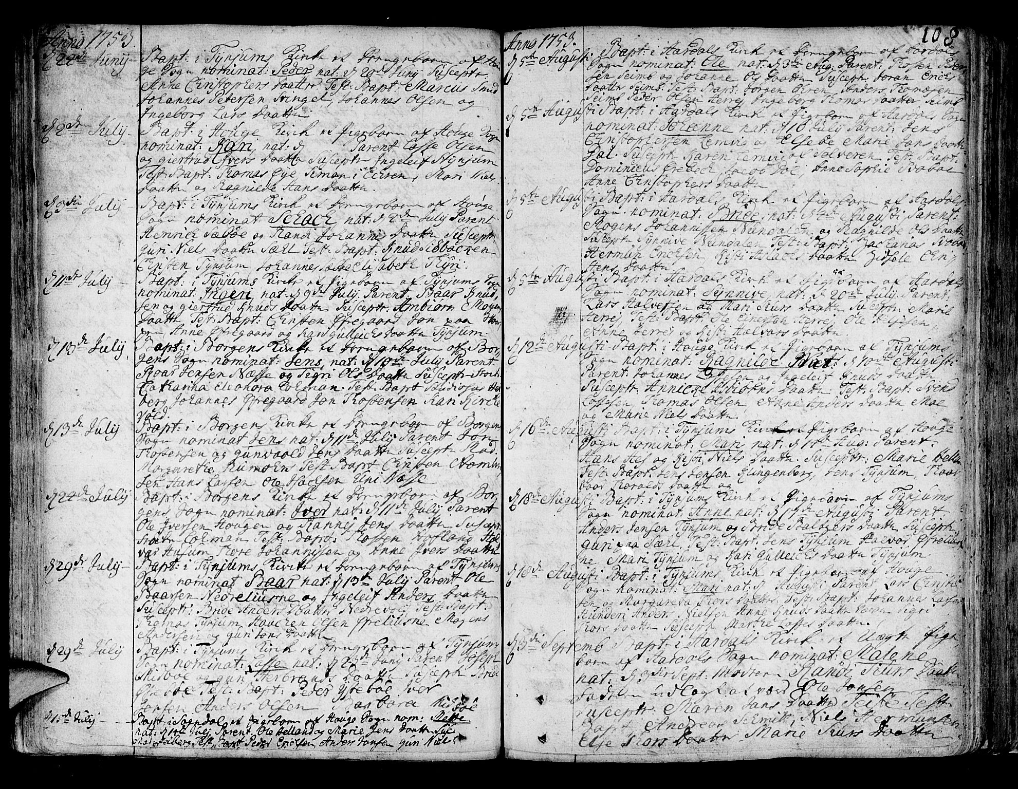 Lærdal sokneprestembete, AV/SAB-A-81201: Parish register (official) no. A 2, 1752-1782, p. 108