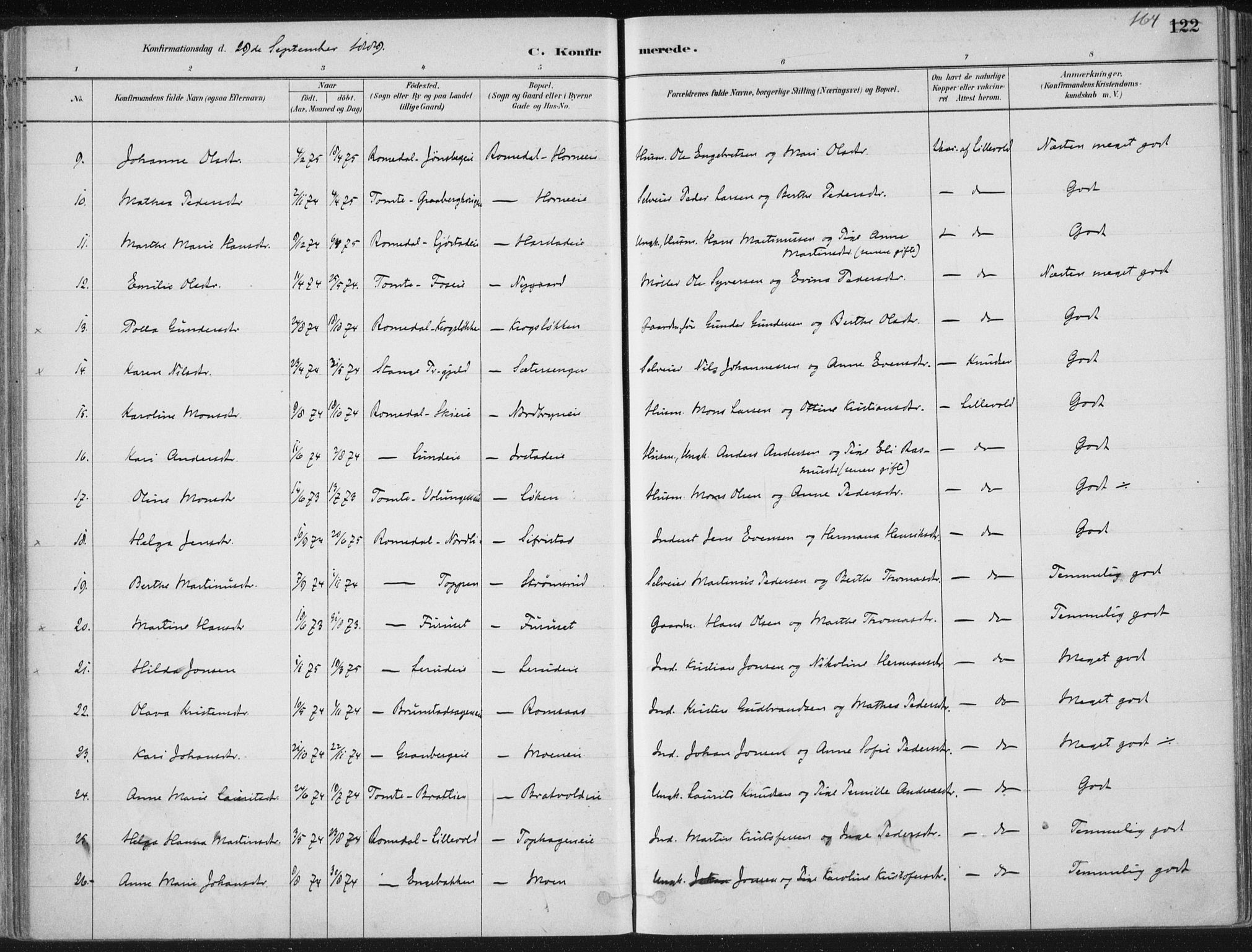 Romedal prestekontor, AV/SAH-PREST-004/K/L0010: Parish register (official) no. 10, 1880-1895, p. 164