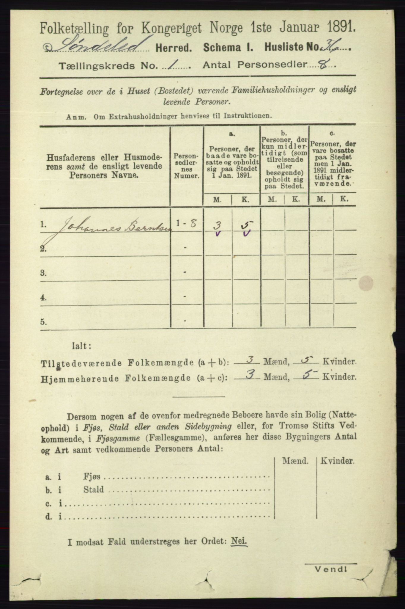 RA, 1891 census for 0913 Søndeled, 1891, p. 78