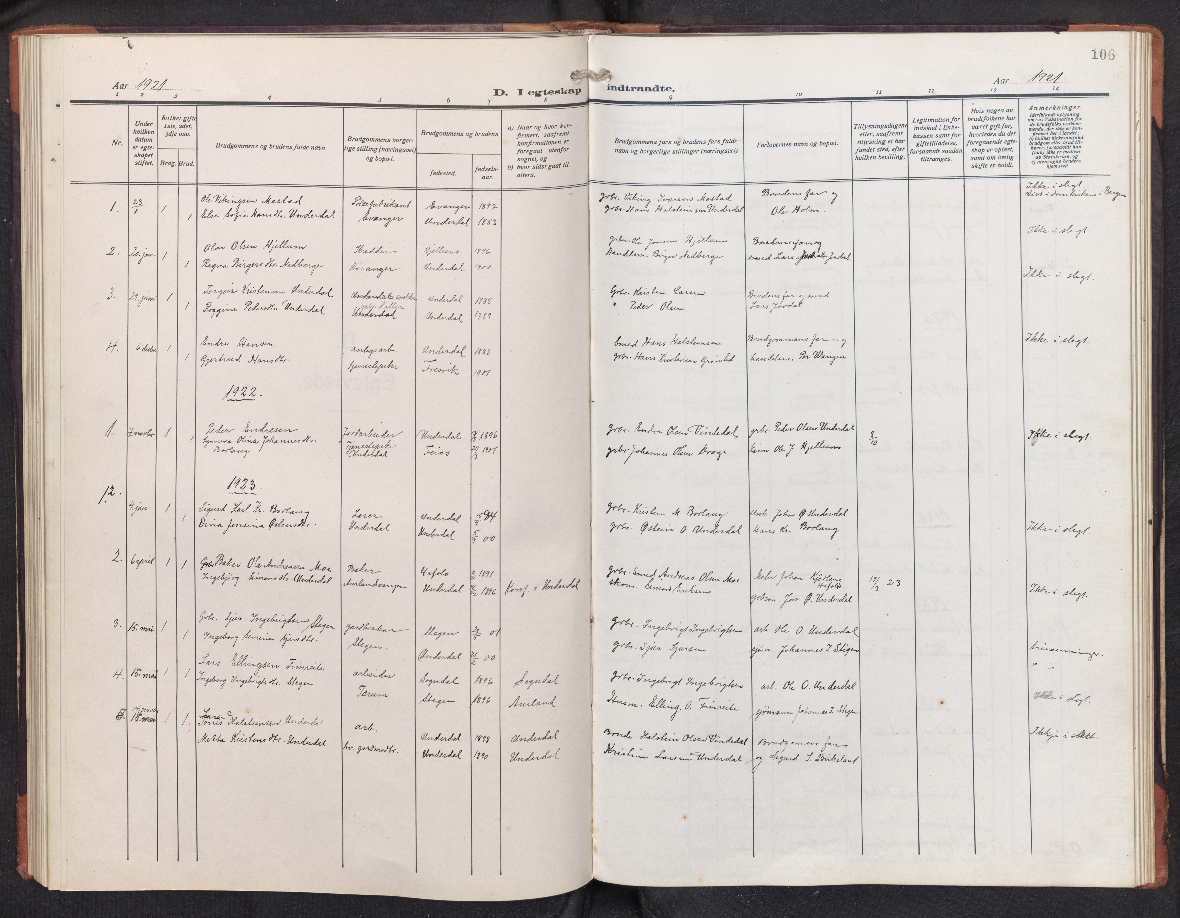 Aurland sokneprestembete, SAB/A-99937/H/Hb/Hbd/L0003: Parish register (copy) no. D 3, 1920-1968, p. 105b-106a