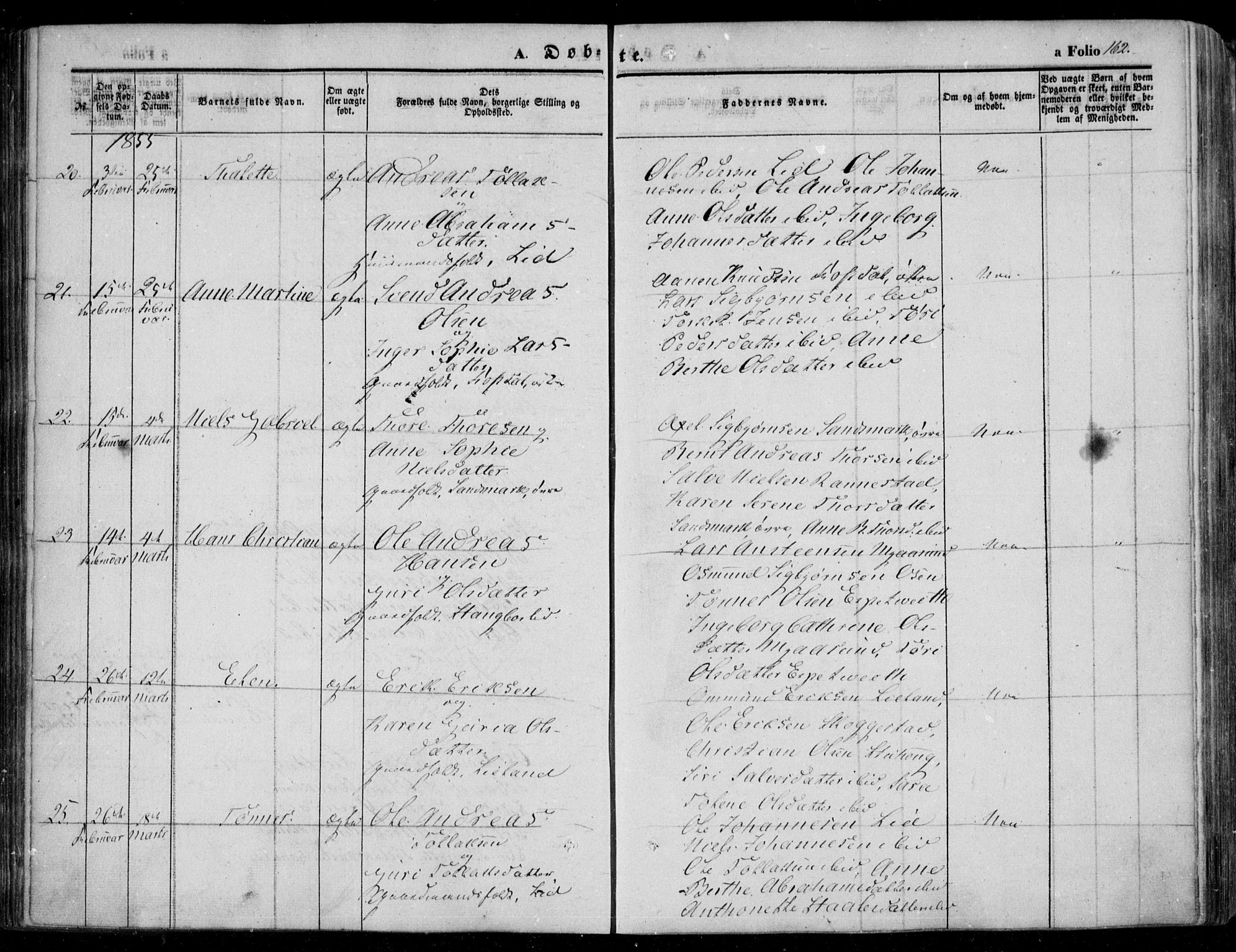 Bakke sokneprestkontor, AV/SAK-1111-0002/F/Fa/Faa/L0005: Parish register (official) no. A 5, 1847-1855, p. 162