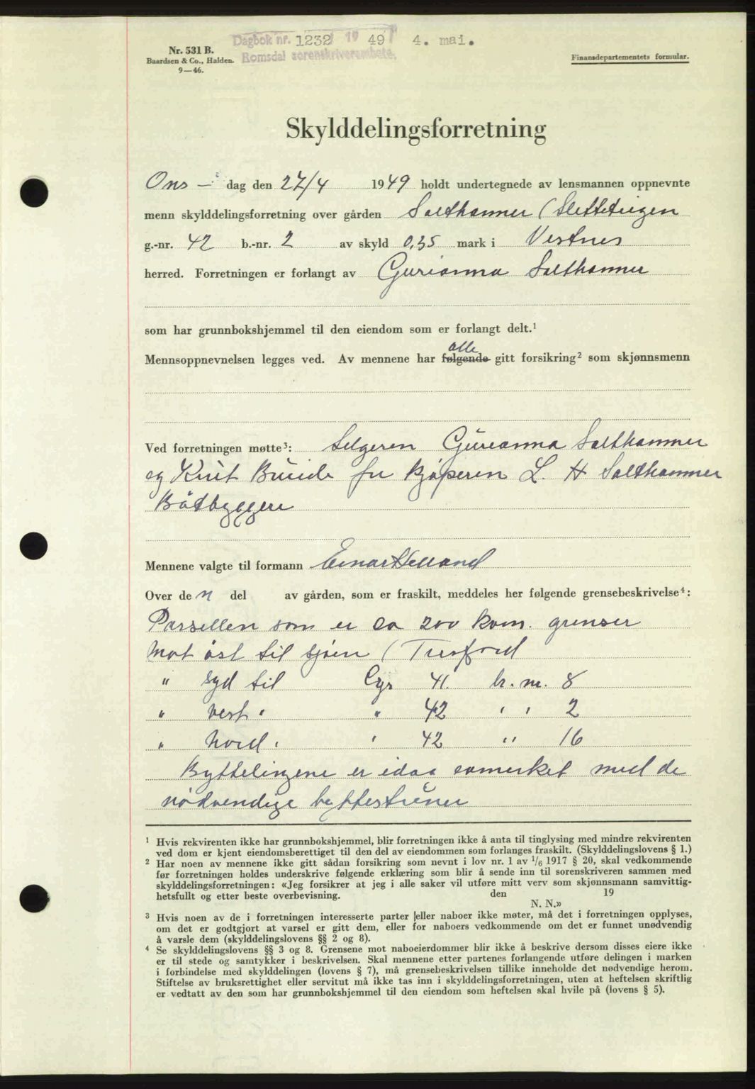 Romsdal sorenskriveri, AV/SAT-A-4149/1/2/2C: Mortgage book no. A29, 1949-1949, Diary no: : 1232/1949