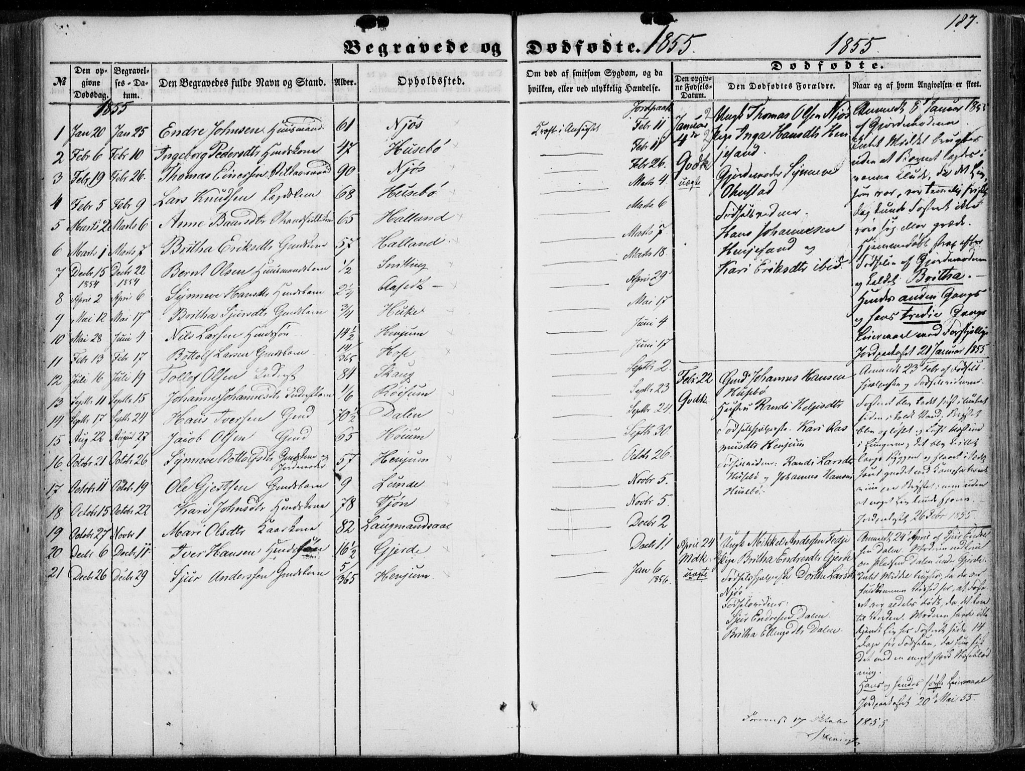 Leikanger sokneprestembete, SAB/A-81001: Parish register (official) no. A 8, 1852-1868, p. 187