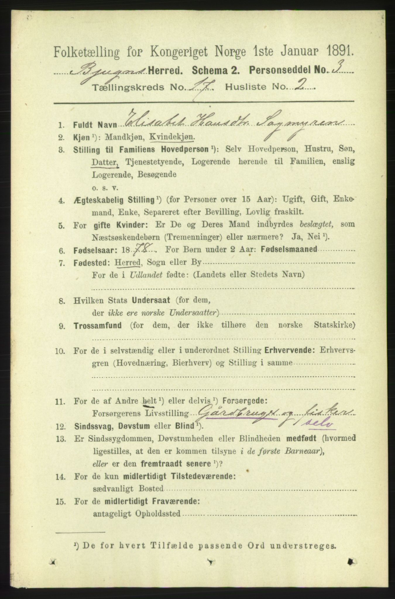 RA, 1891 census for 1627 Bjugn, 1891, p. 4704