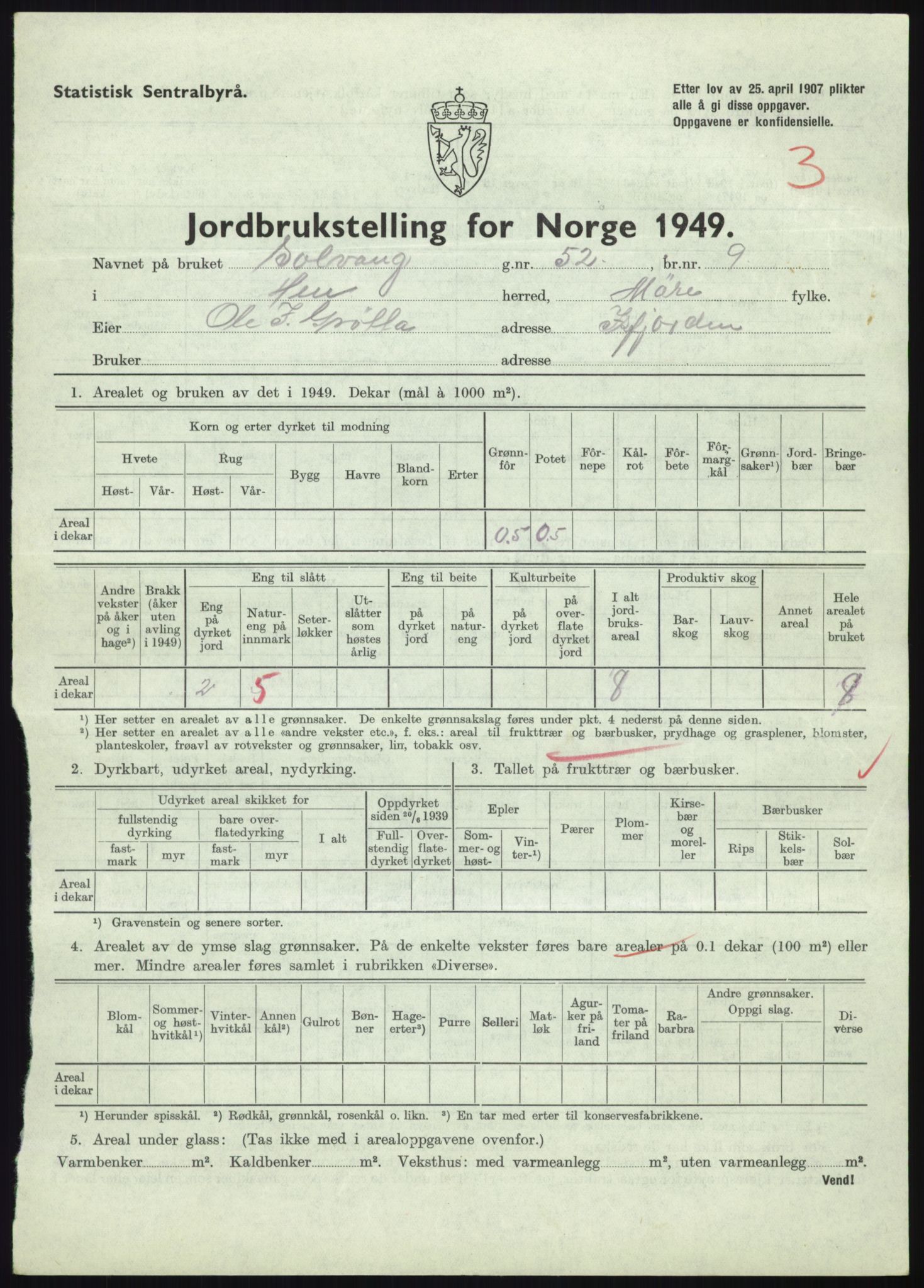 Statistisk sentralbyrå, Næringsøkonomiske emner, Jordbruk, skogbruk, jakt, fiske og fangst, AV/RA-S-2234/G/Gc/L0323: Møre og Romsdal: Grytten og Hen, 1949, p. 529