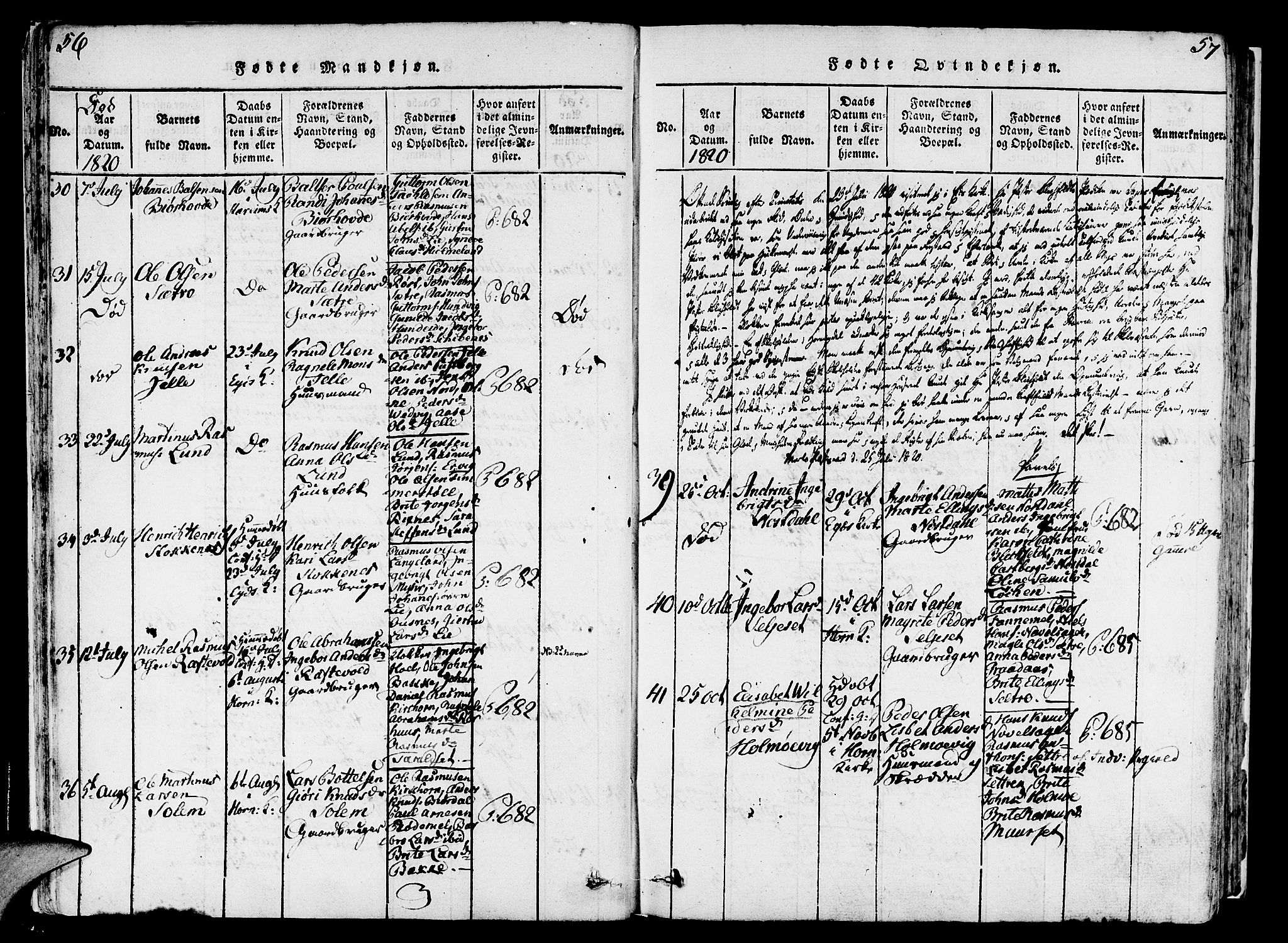 Eid sokneprestembete, AV/SAB-A-82301/H/Haa/Haaa/L0005: Parish register (official) no. A 5, 1816-1830, p. 56-57