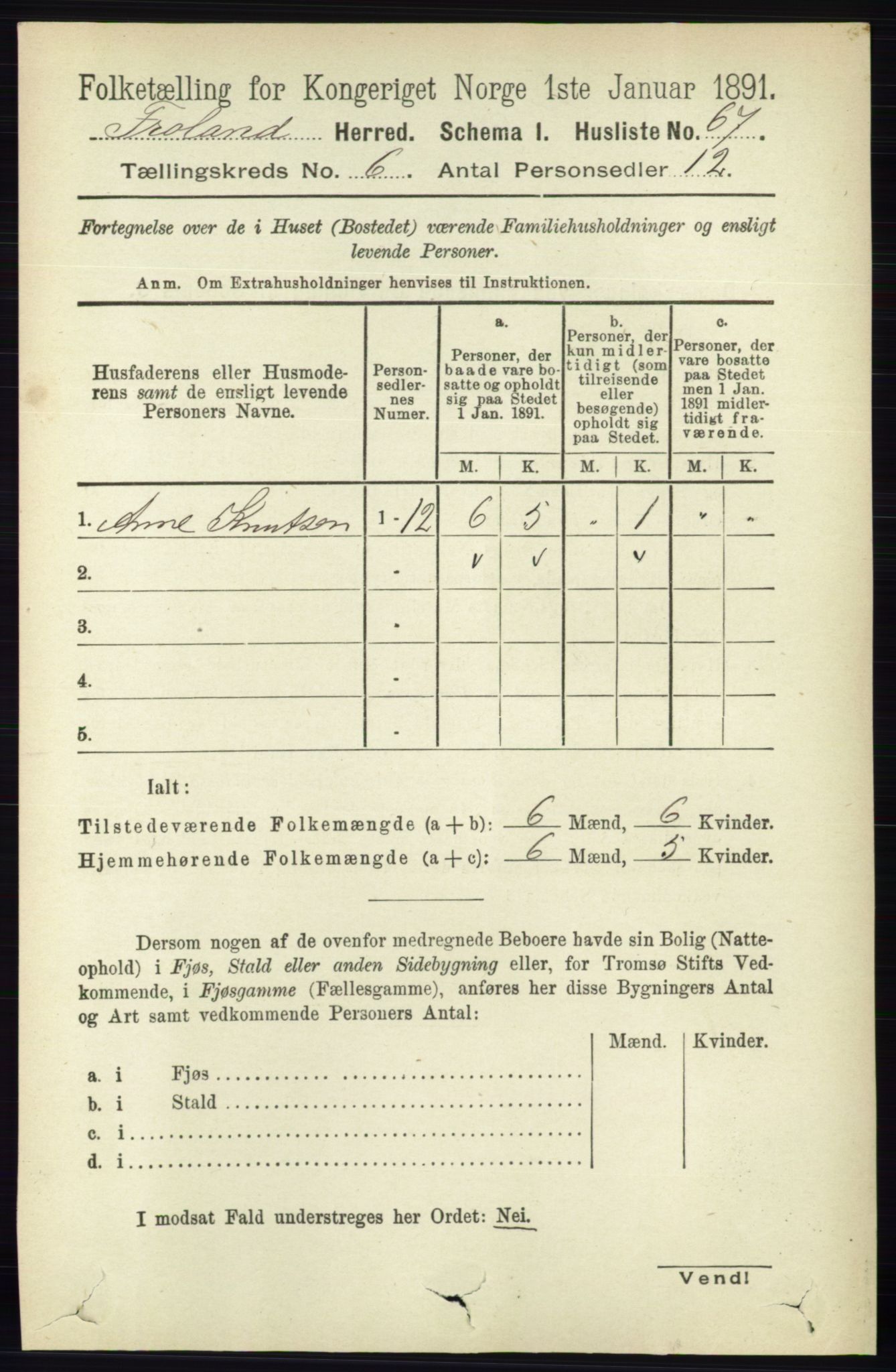 RA, 1891 census for 0919 Froland, 1891, p. 2199