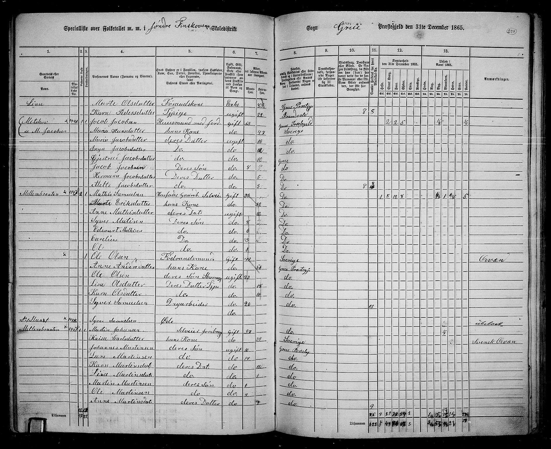 RA, 1865 census for Grue, 1865, p. 209