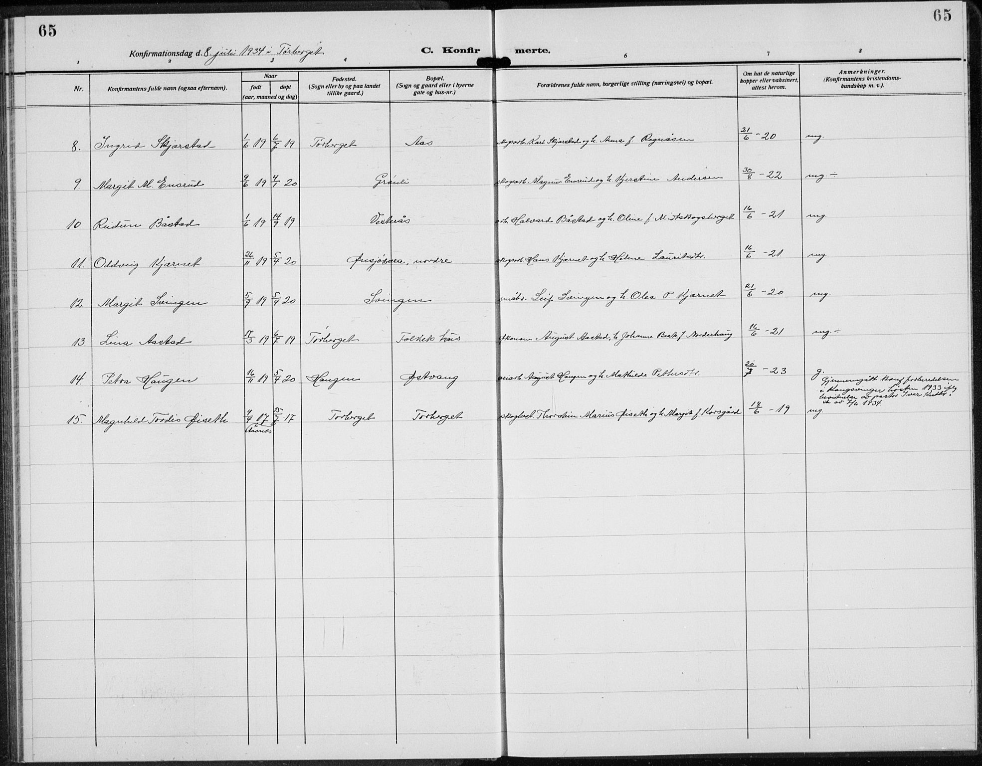 Trysil prestekontor, AV/SAH-PREST-046/H/Ha/Hab/L0010: Parish register (copy) no. 10, 1917-1937, p. 65