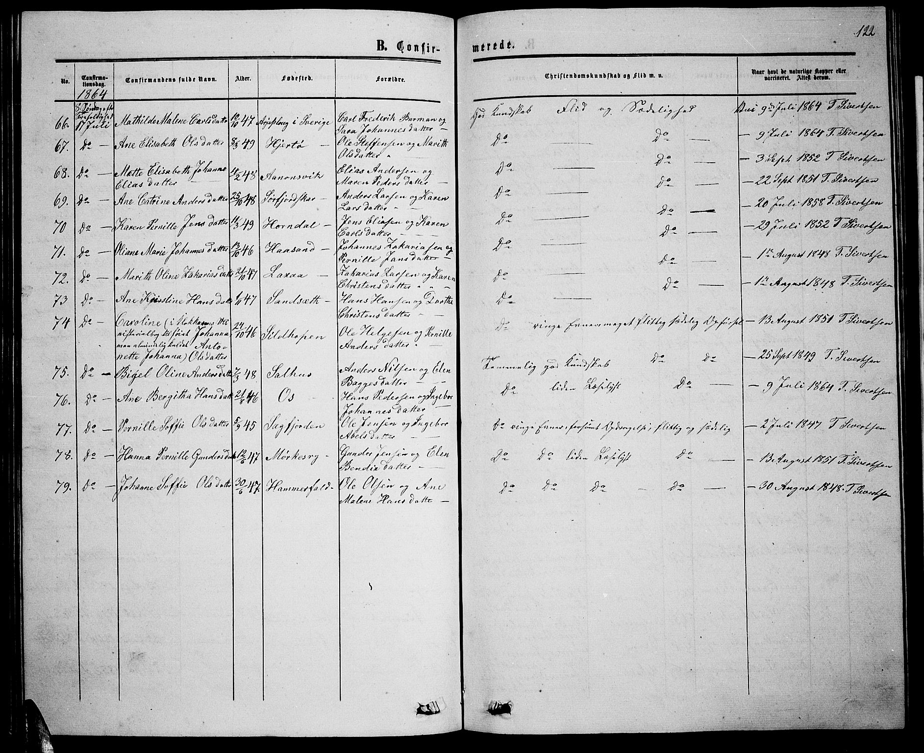 Ministerialprotokoller, klokkerbøker og fødselsregistre - Nordland, AV/SAT-A-1459/853/L0775: Parish register (copy) no. 853C03, 1859-1877, p. 122