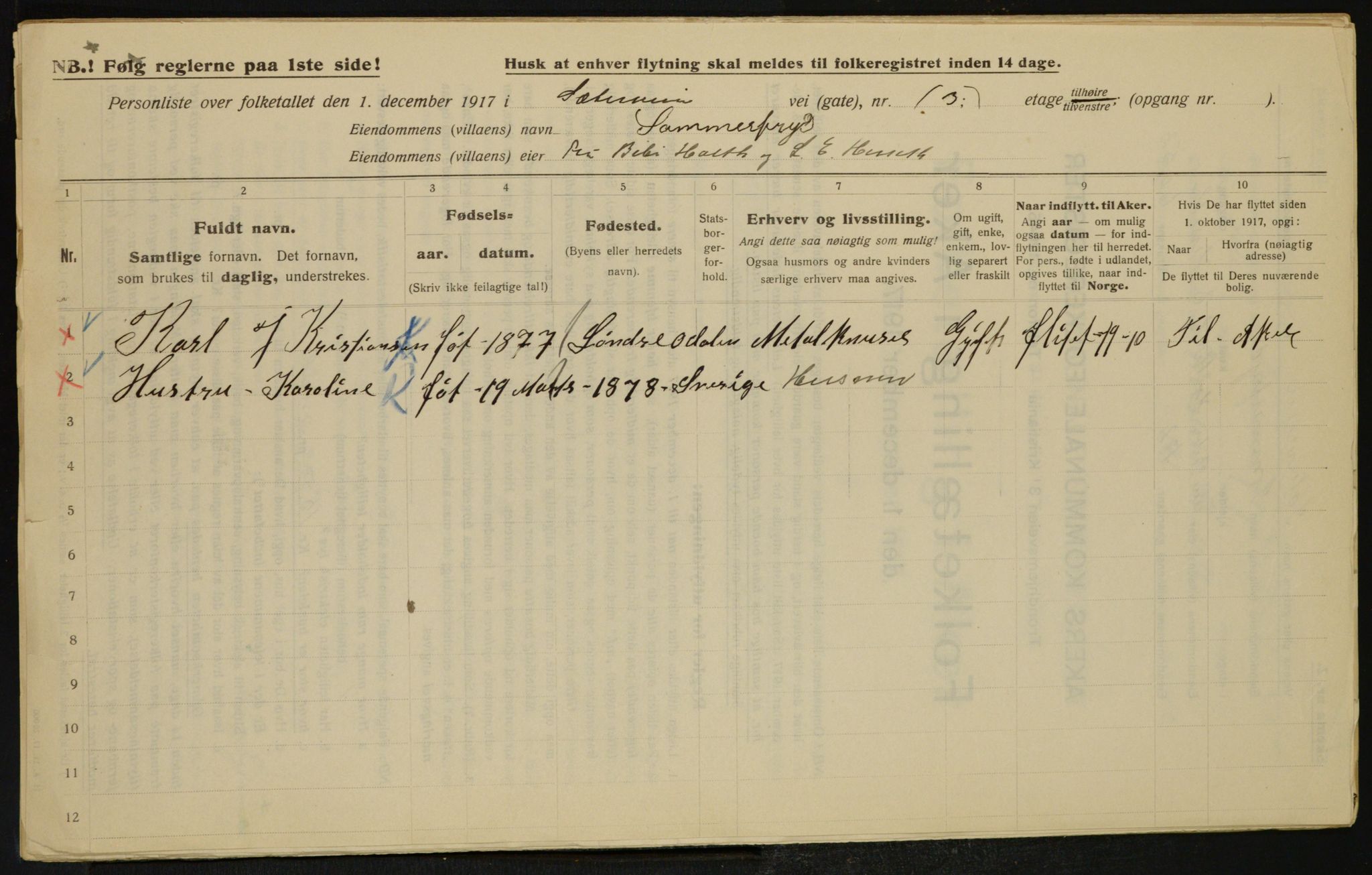 OBA, Municipal Census 1917 for Aker, 1917, p. 18594