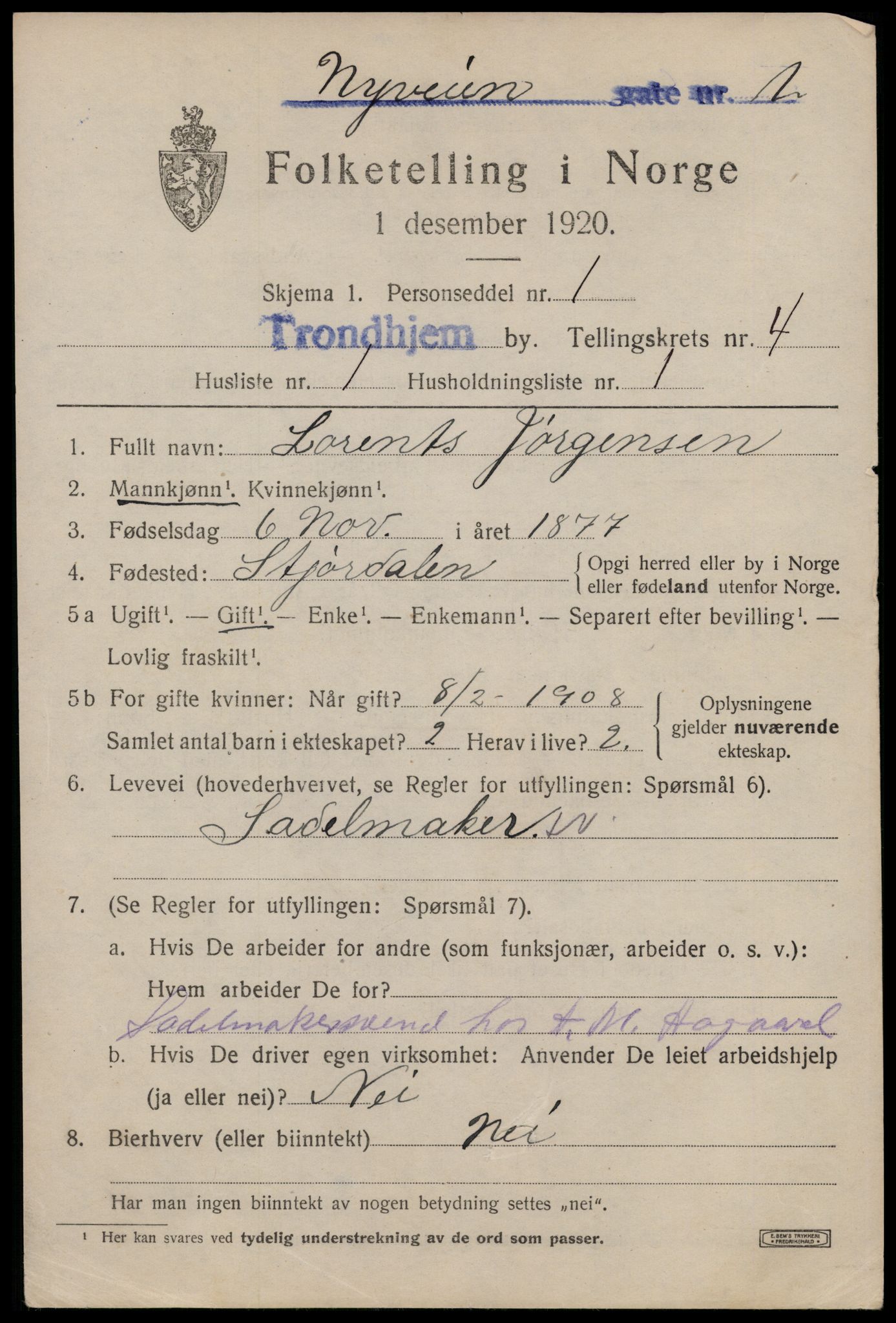 SAT, 1920 census for Trondheim, 1920, p. 36896