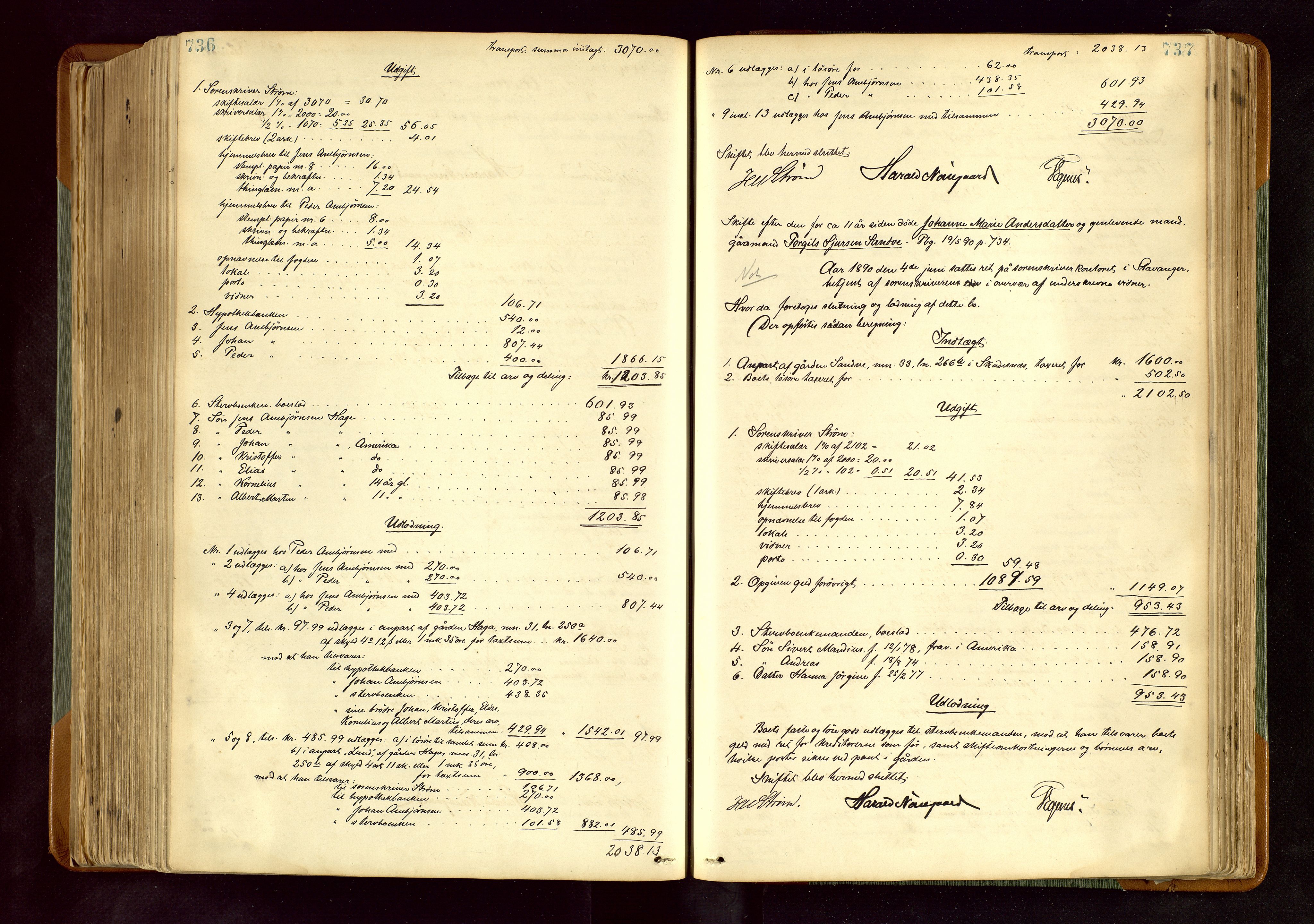 Karmsund sorenskriveri, AV/SAST-A-100311/01/IV/IVDB/L0011: SKIFTEPROTOKOLL SKUDENES, AVALDSNES, 1879-1894, p. 736-737