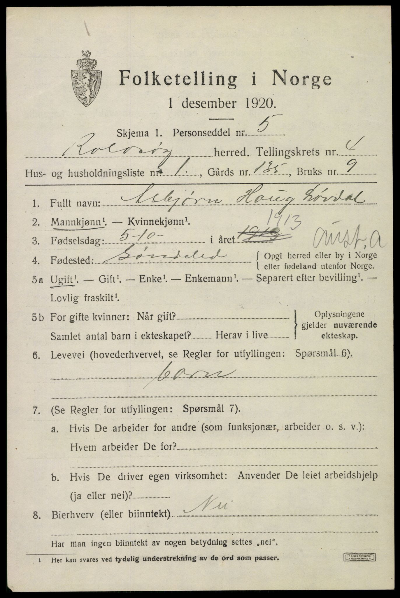 SAO, 1920 census for Rolvsøy, 1920, p. 4377