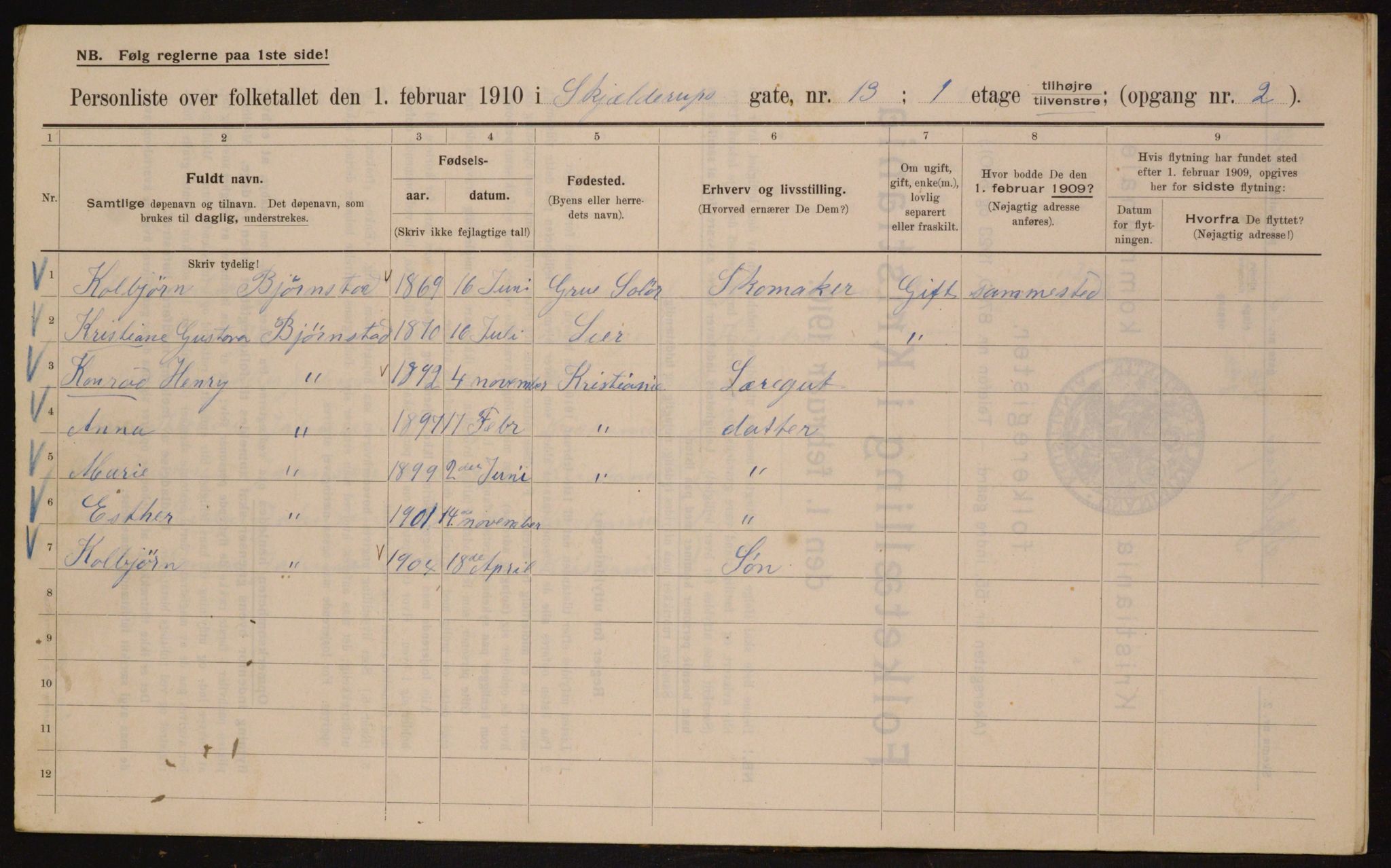 OBA, Municipal Census 1910 for Kristiania, 1910, p. 91398