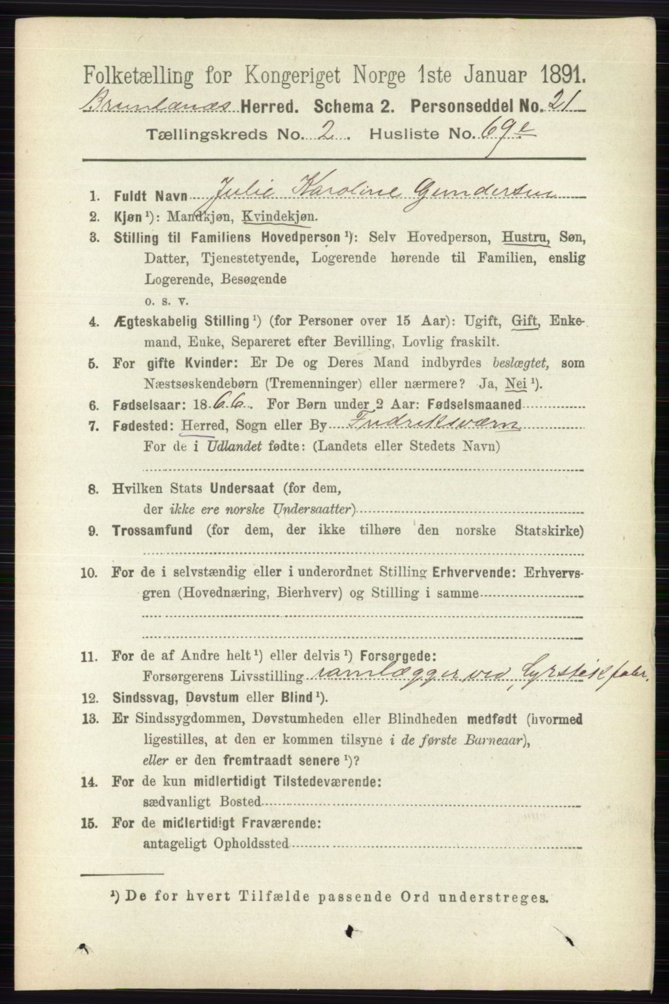 RA, 1891 census for 0726 Brunlanes, 1891, p. 1270