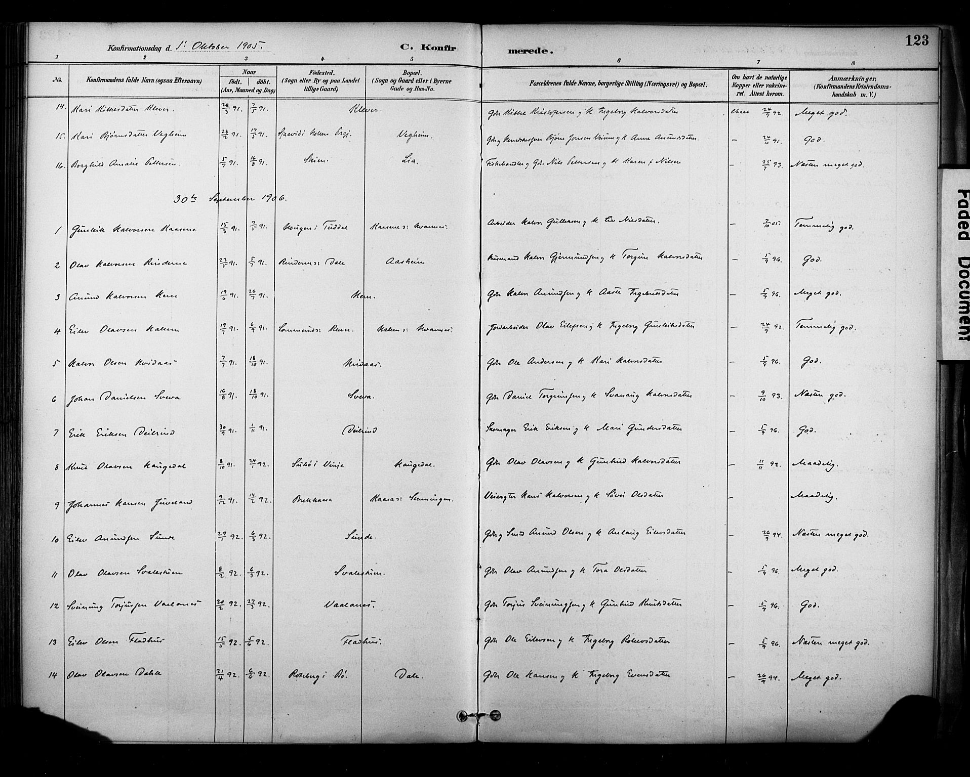 Sauherad kirkebøker, SAKO/A-298/F/Fa/L0009: Parish register (official) no. I 9, 1887-1912, p. 123