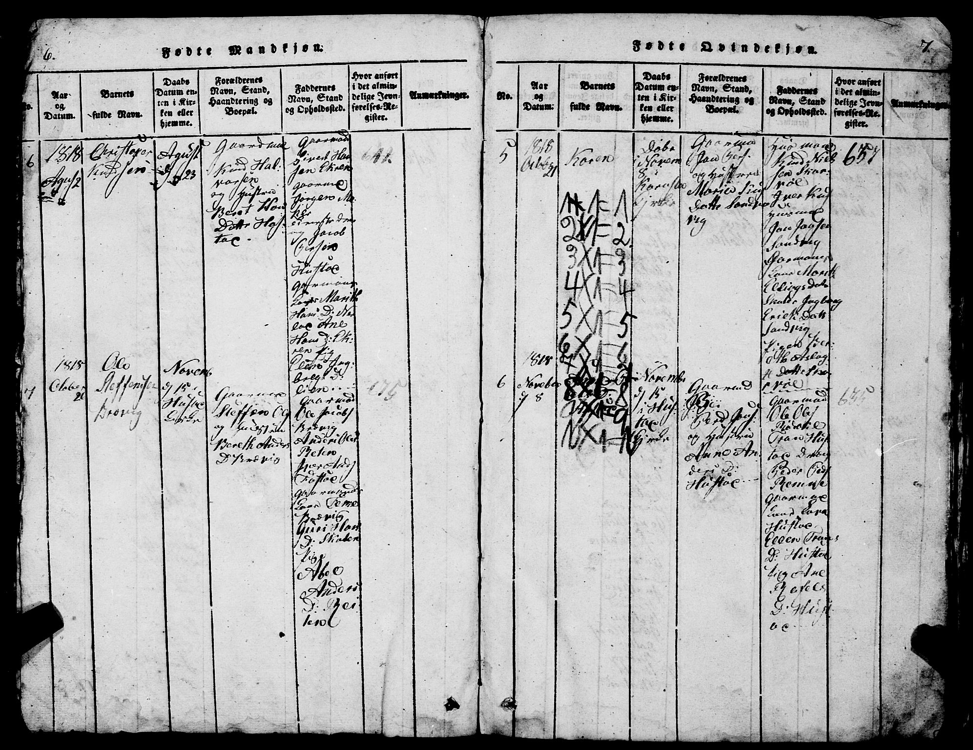 Ministerialprotokoller, klokkerbøker og fødselsregistre - Møre og Romsdal, AV/SAT-A-1454/567/L0781: Parish register (copy) no. 567C01, 1818-1845, p. 6-7