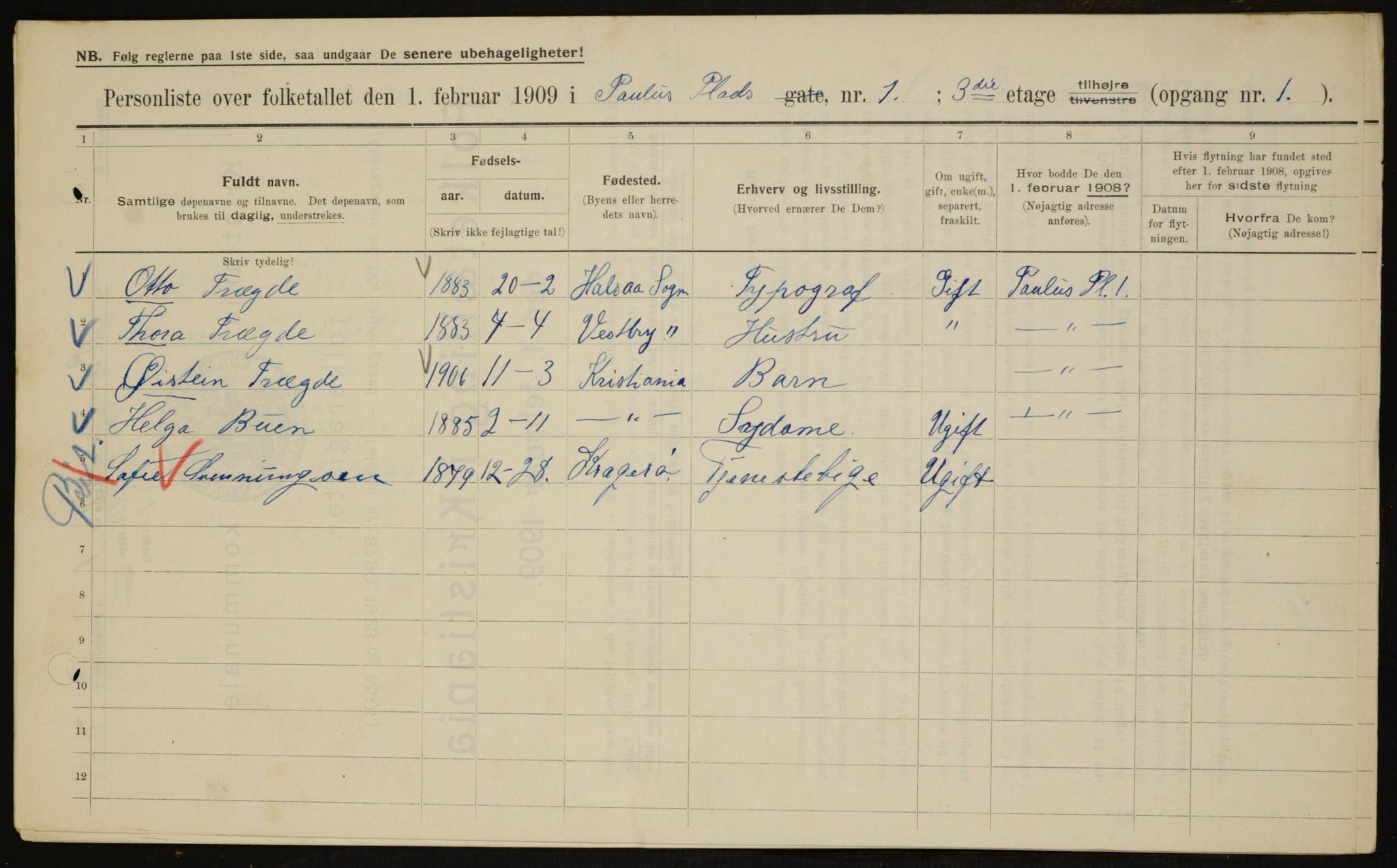 OBA, Municipal Census 1909 for Kristiania, 1909, p. 71137