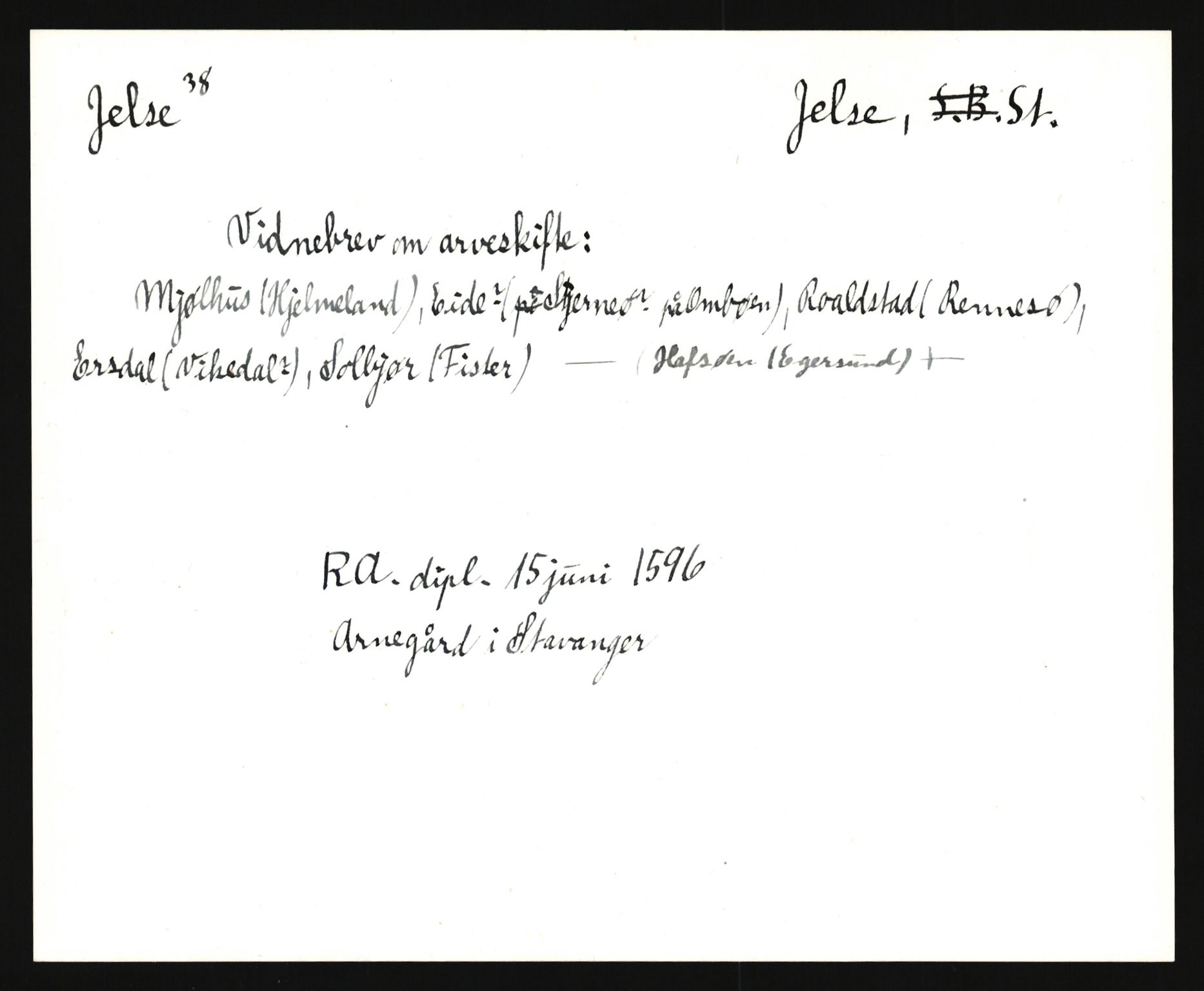 Riksarkivets diplomsamling, AV/RA-EA-5965/F35/F35e/L0027: Registreringssedler Rogaland, 1400-1700, p. 409